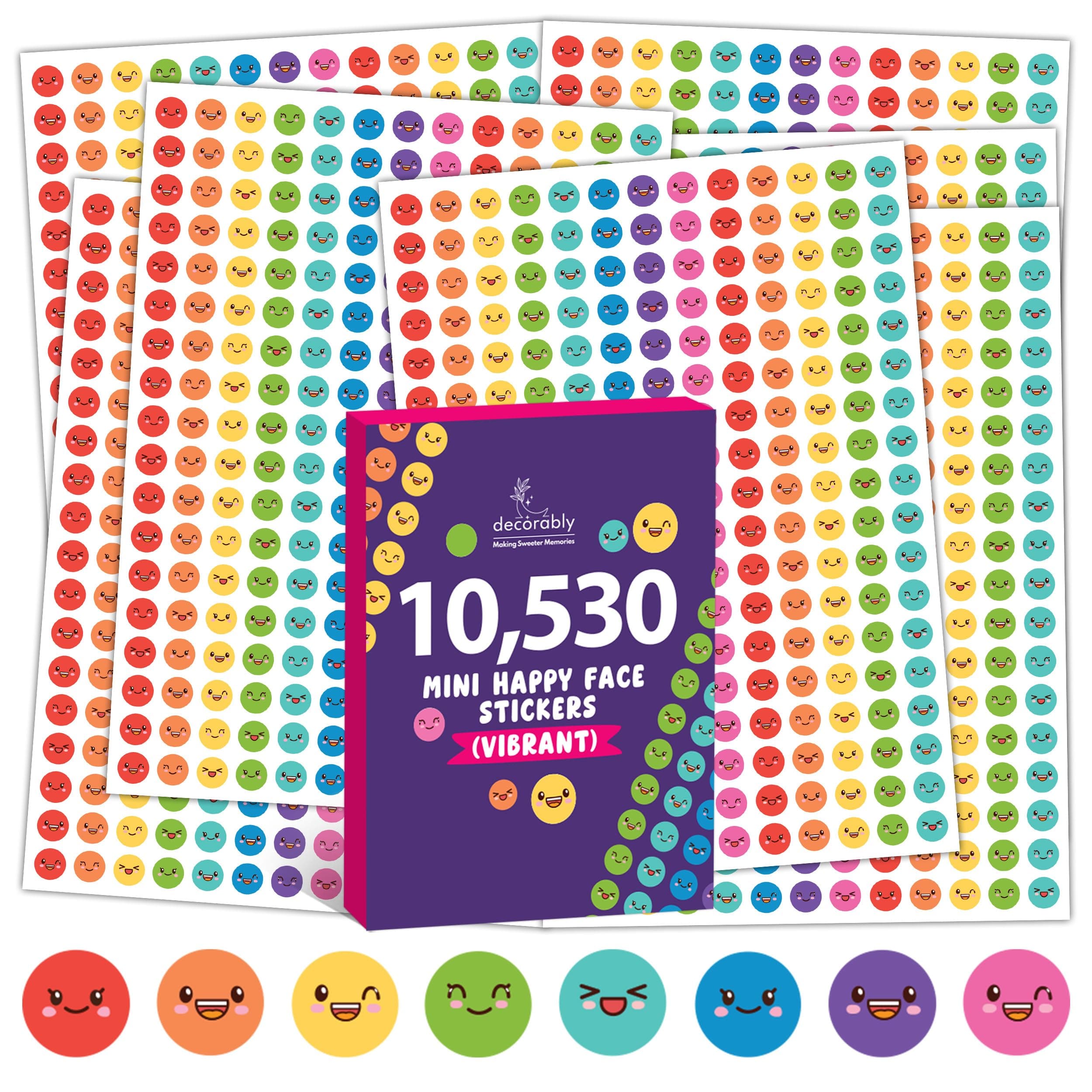 Decorably - Happy faces stickers for kids: 10 530 small stickers for kids, reward chart, 45 sheets small sticks