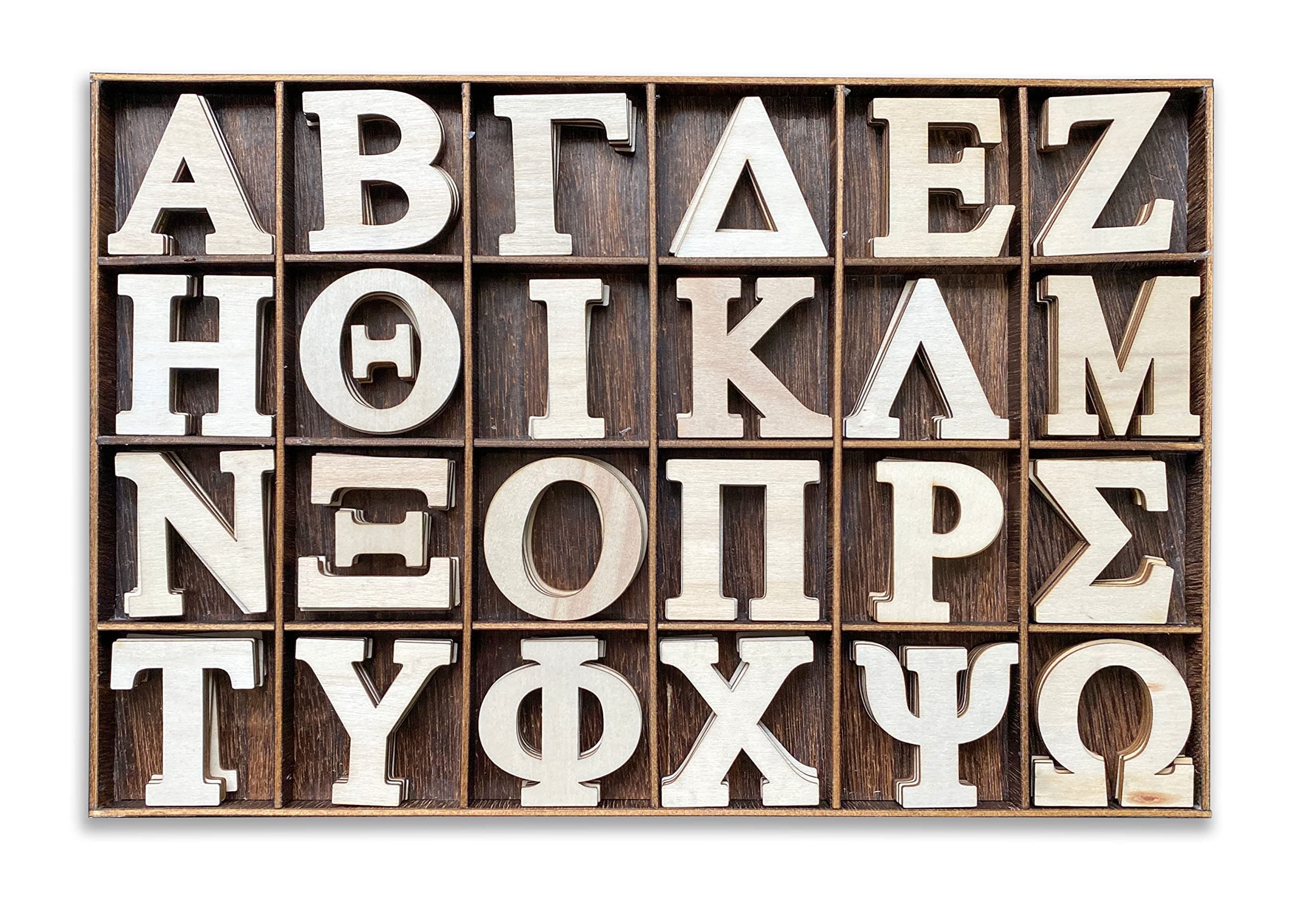 2 Inch 120 Pieces Wooden Greek Letters Bold Font Unfinished Wood Greek Alphabets with Rustic Tray for Large Paddles Embellishment/Sorority/Fraternity/DIY Project/Learning/Wall Decor