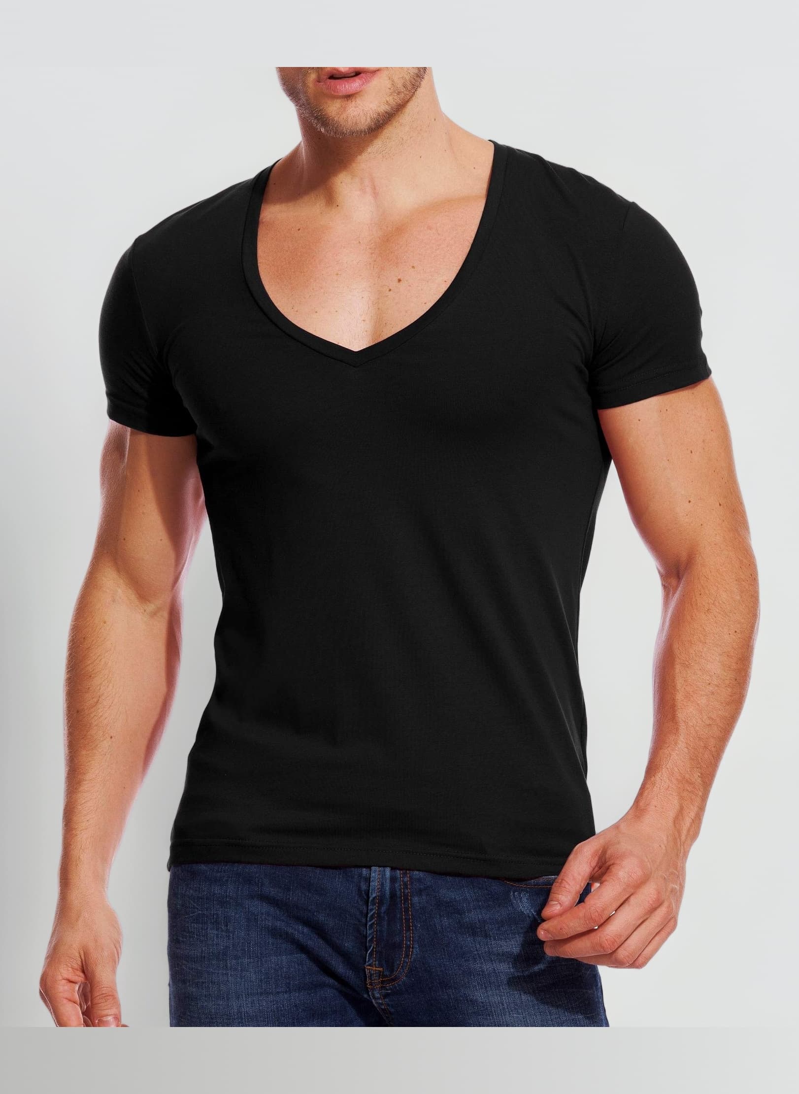 V Neck T Shirts Men Deep V Neck Tee Muscle Slim Fit Low Cut Stretch Tshirt