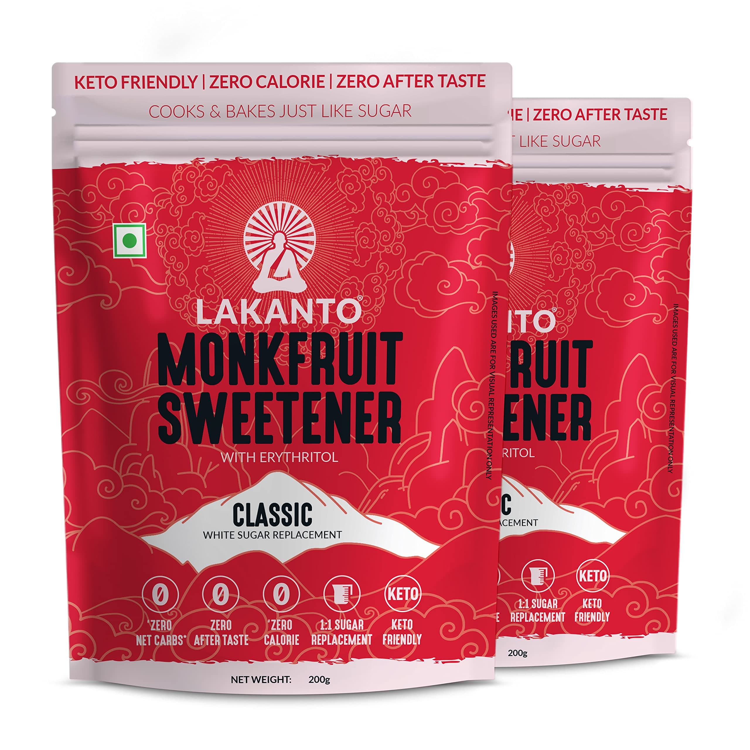 Classic Japanese's Monkfruit Sweetener, 200g, Pack of 2 || White Sugar Replacement, Zero Calories, Zero Carbs, keto & Diabetic Friendly, Low Glycemic Natural Sweetener