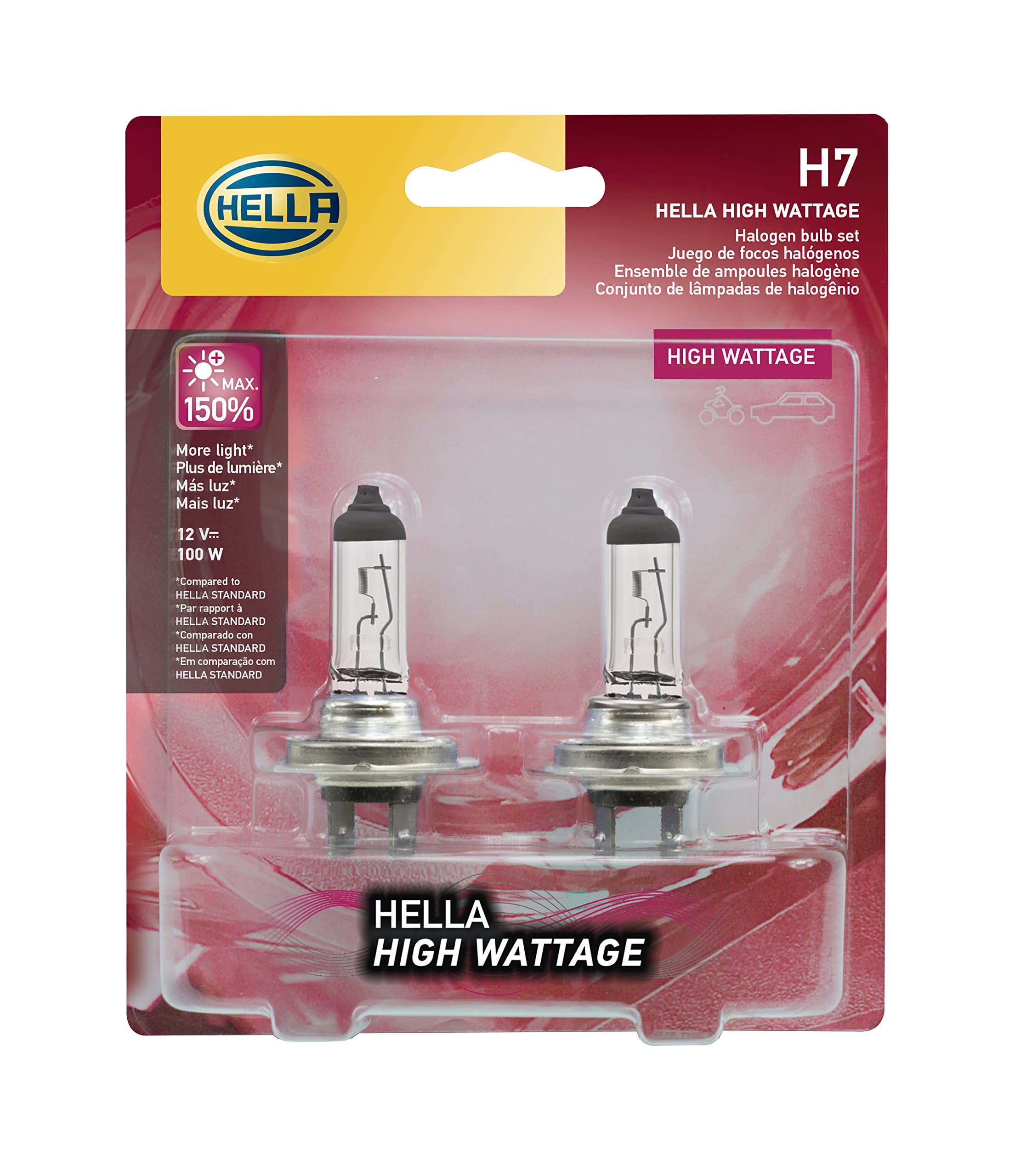 Hella H7 100Wtb High Wattage Bulbs, 12V, 2 Pack