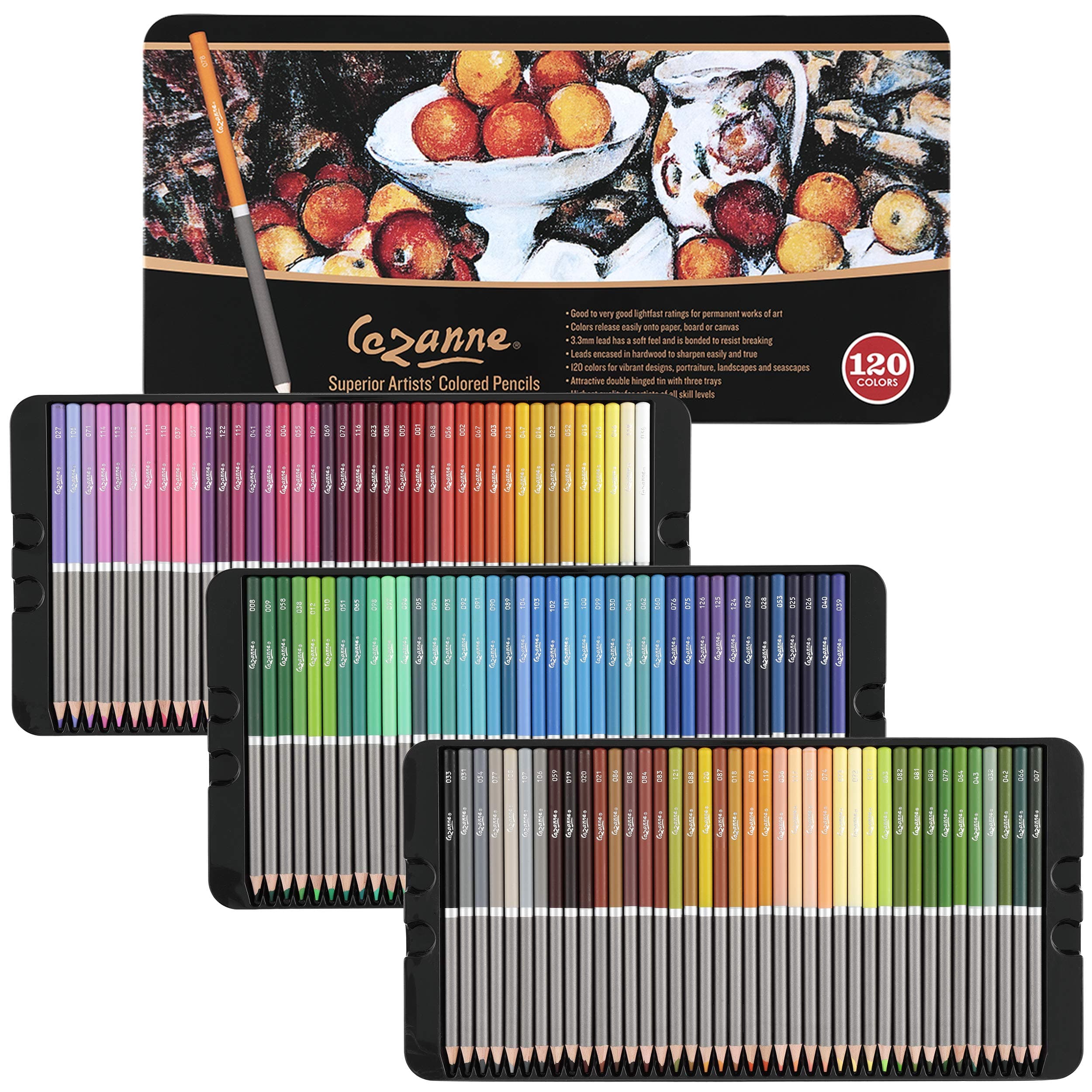 Professional Colored Pencil Set of 120 Colors, Artist Quality Soft Core Leads for Drawing, Art, Sketching, Shading, Coloring, Layering, Blending - Metal Gift Tin Box