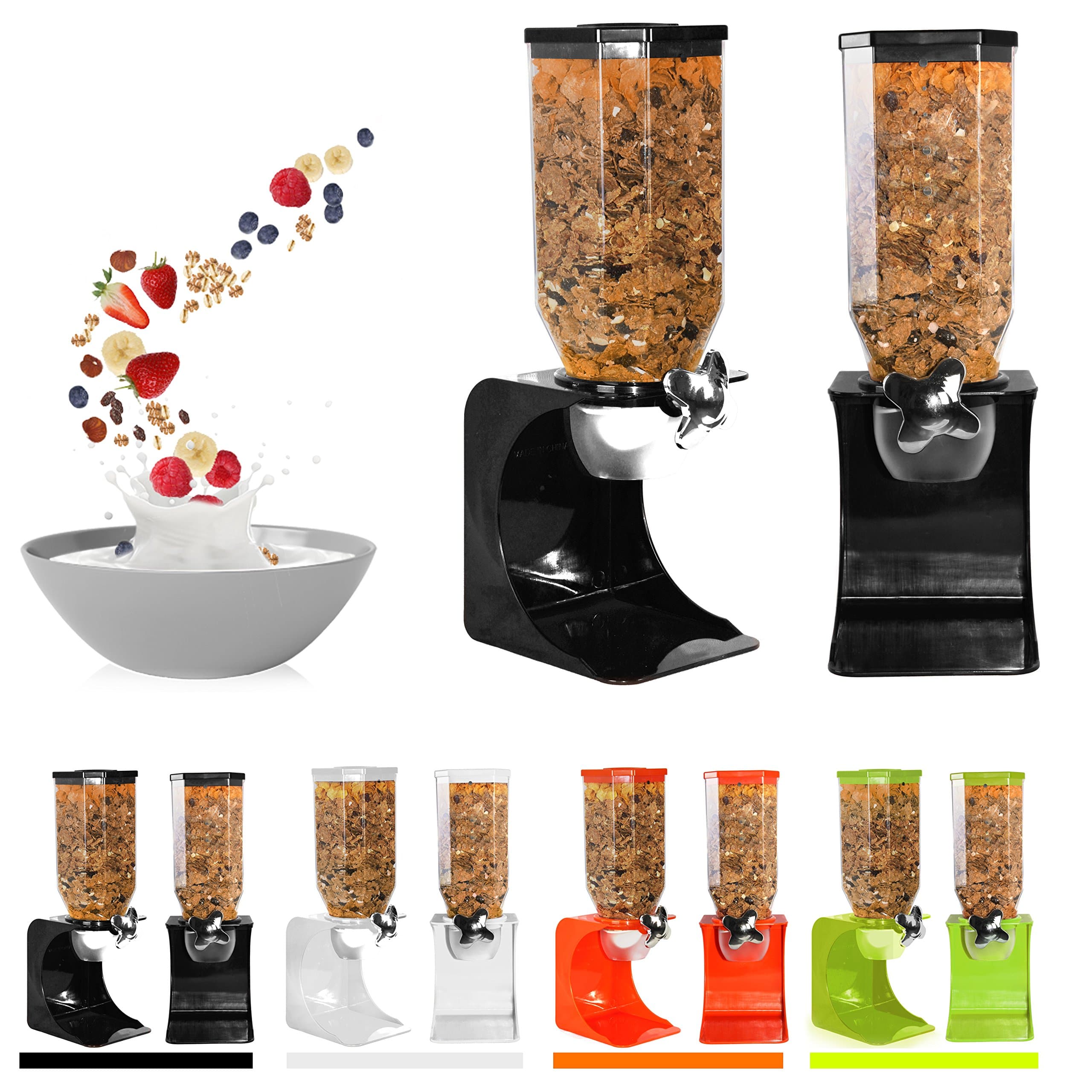 Ballino Single Orange Plastic White Transparent Dry Food Cereal Dispenser for Pet Food, Coffee Beans Single Orange