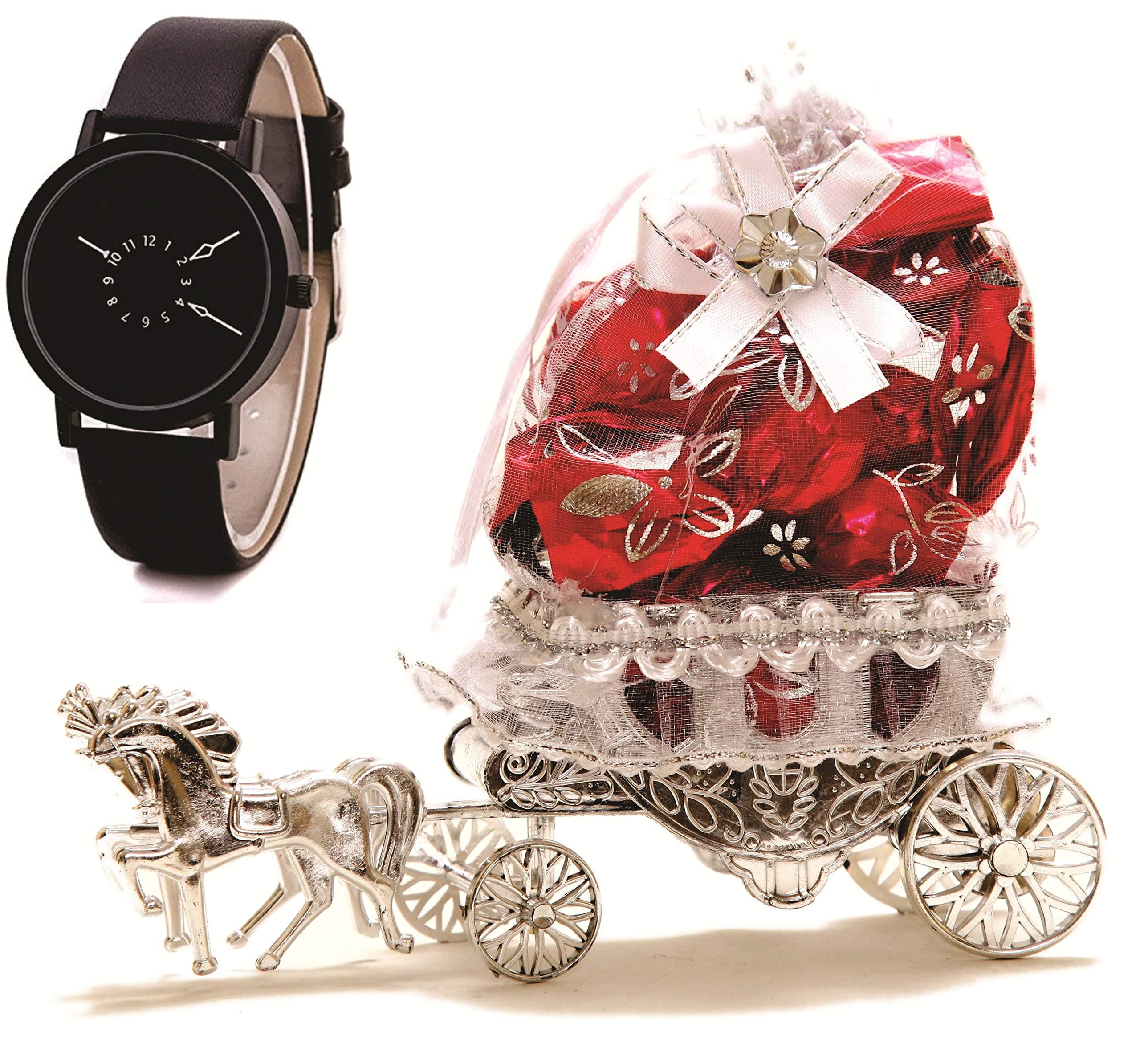 Skylofts Beautiful 10pc Horse Chocolate Decoration Piece Gift with Stylish Centre Rotating Analog Mens Watch
