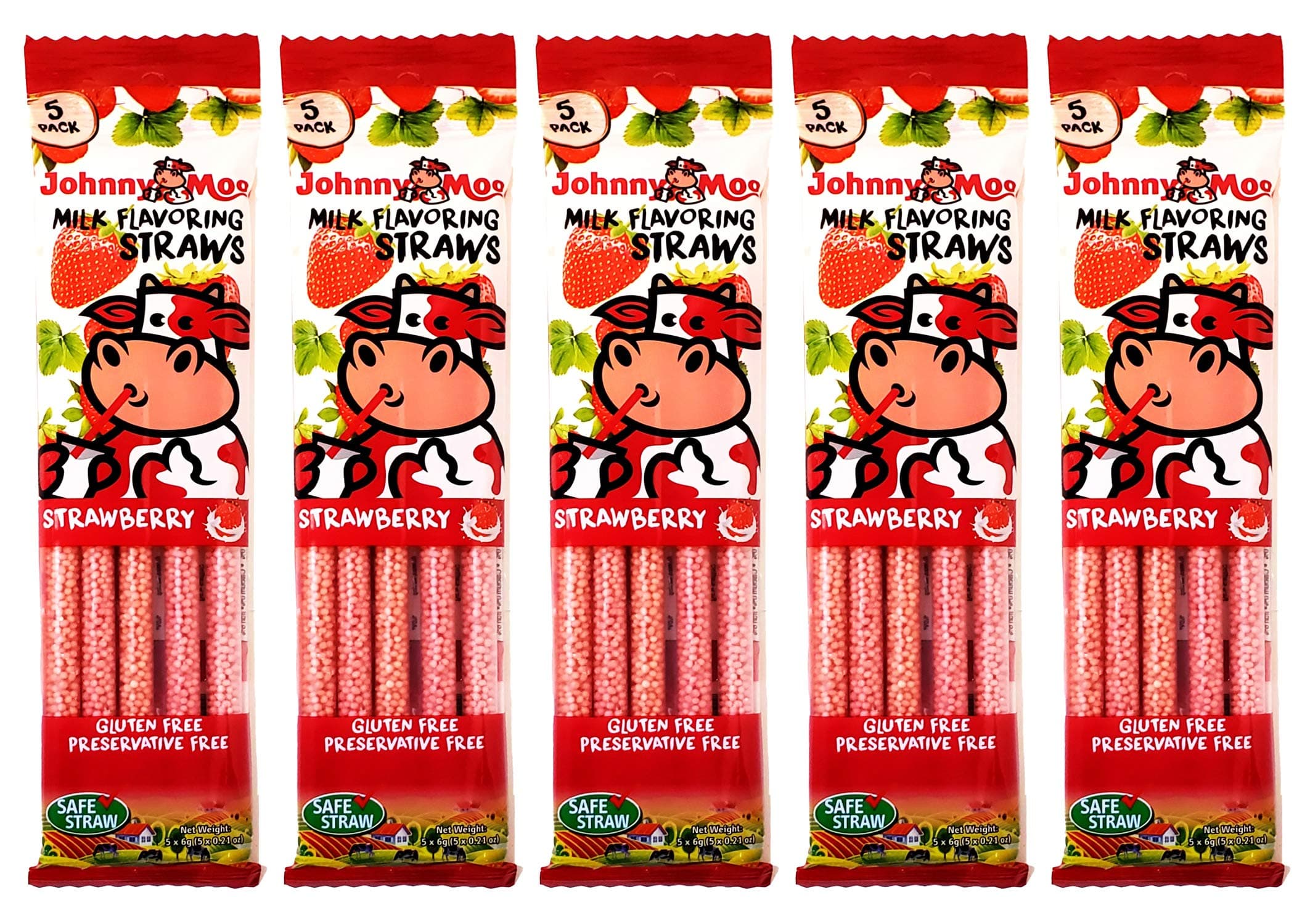 Johnny Moo Delicious Quick Milk Flavoring Straws - Strawberry [5 Packs of 5]