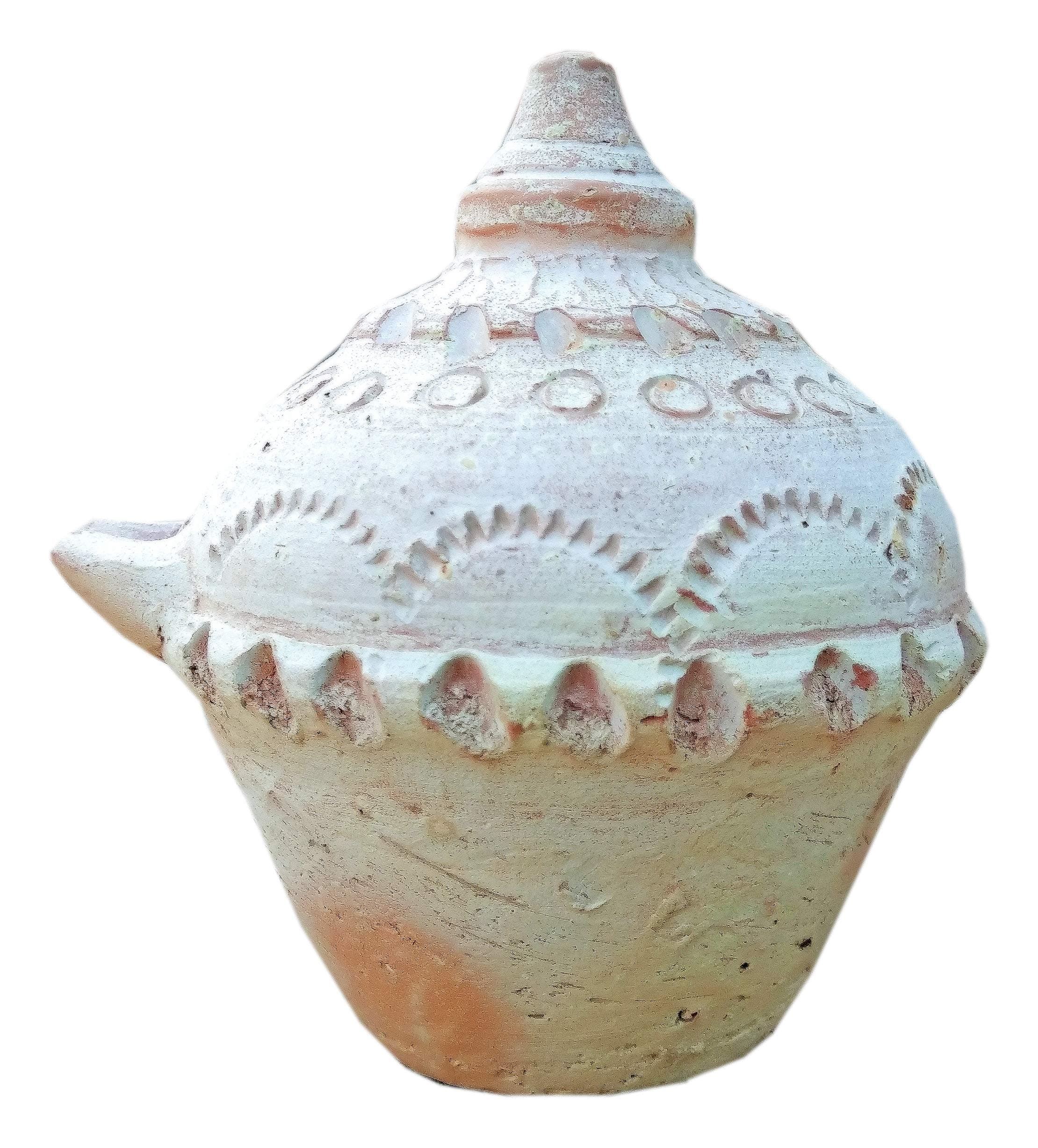 ACHLA RAM KUMHAR Terracotta Magic Lamp Diya (13 cm x 13 cm x 11 cm, White)