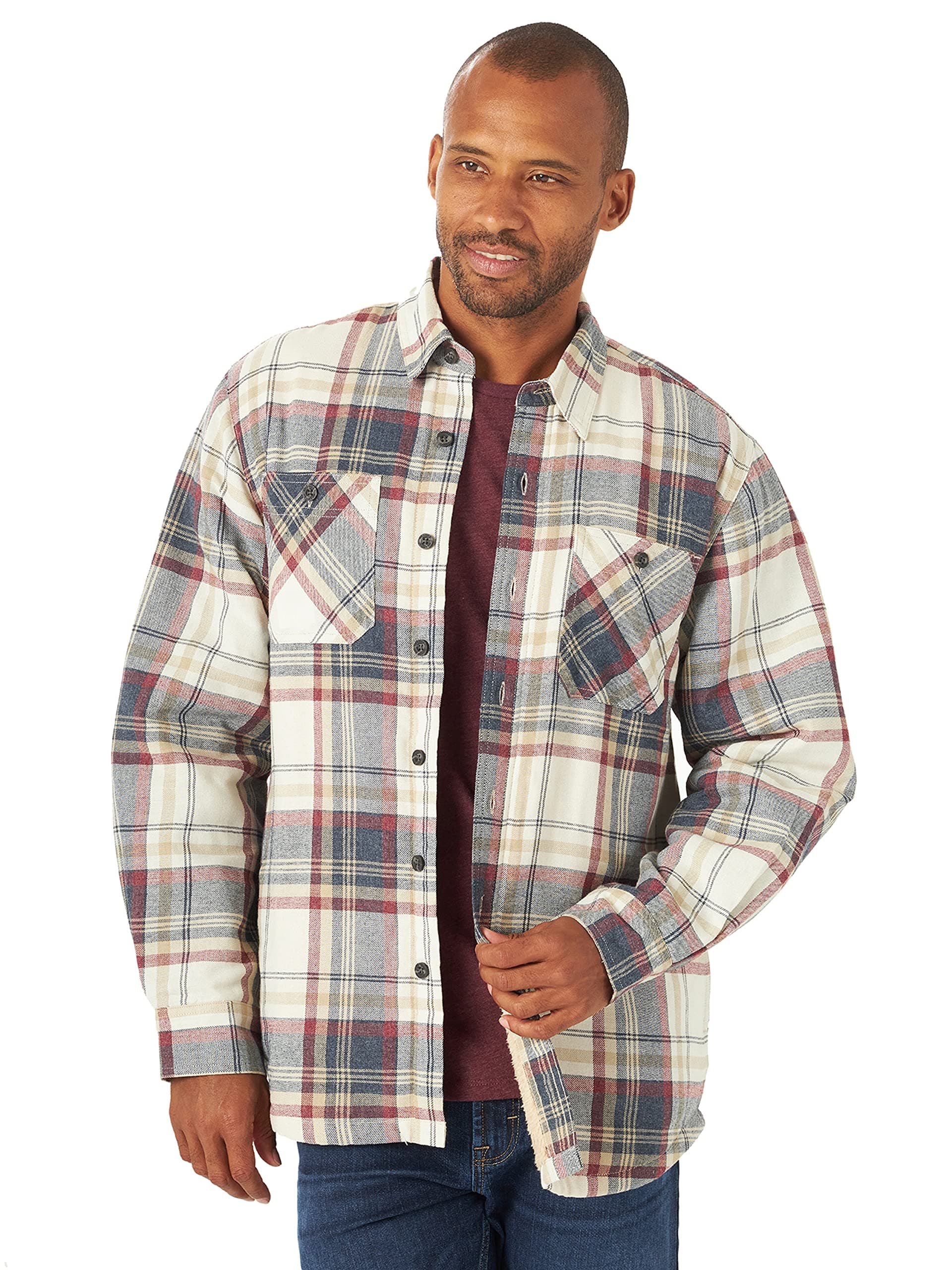 mens Long Sleeve Sherpa Lined Flannel Shirt Jacket Shirt