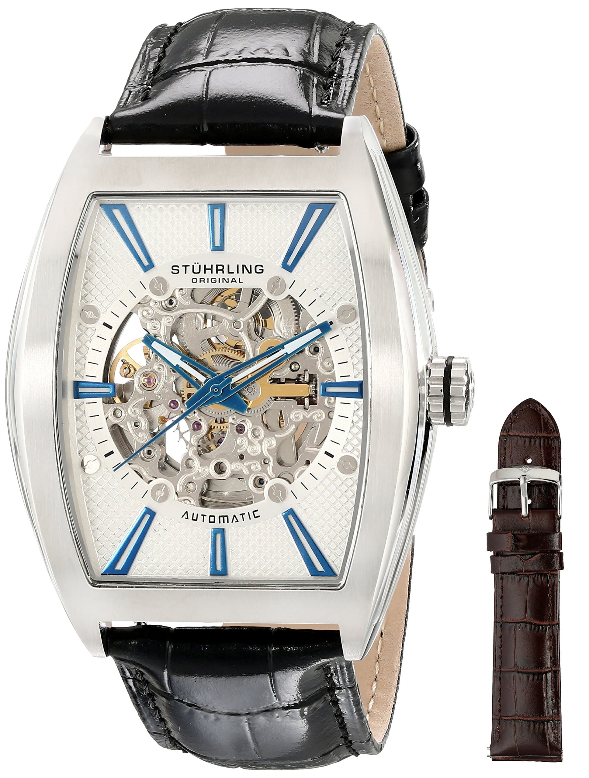 Stuhrling Original Men's 182C3.33152 Leisure Millennia Master Automatic Skeleton Silver Tone Watch Set