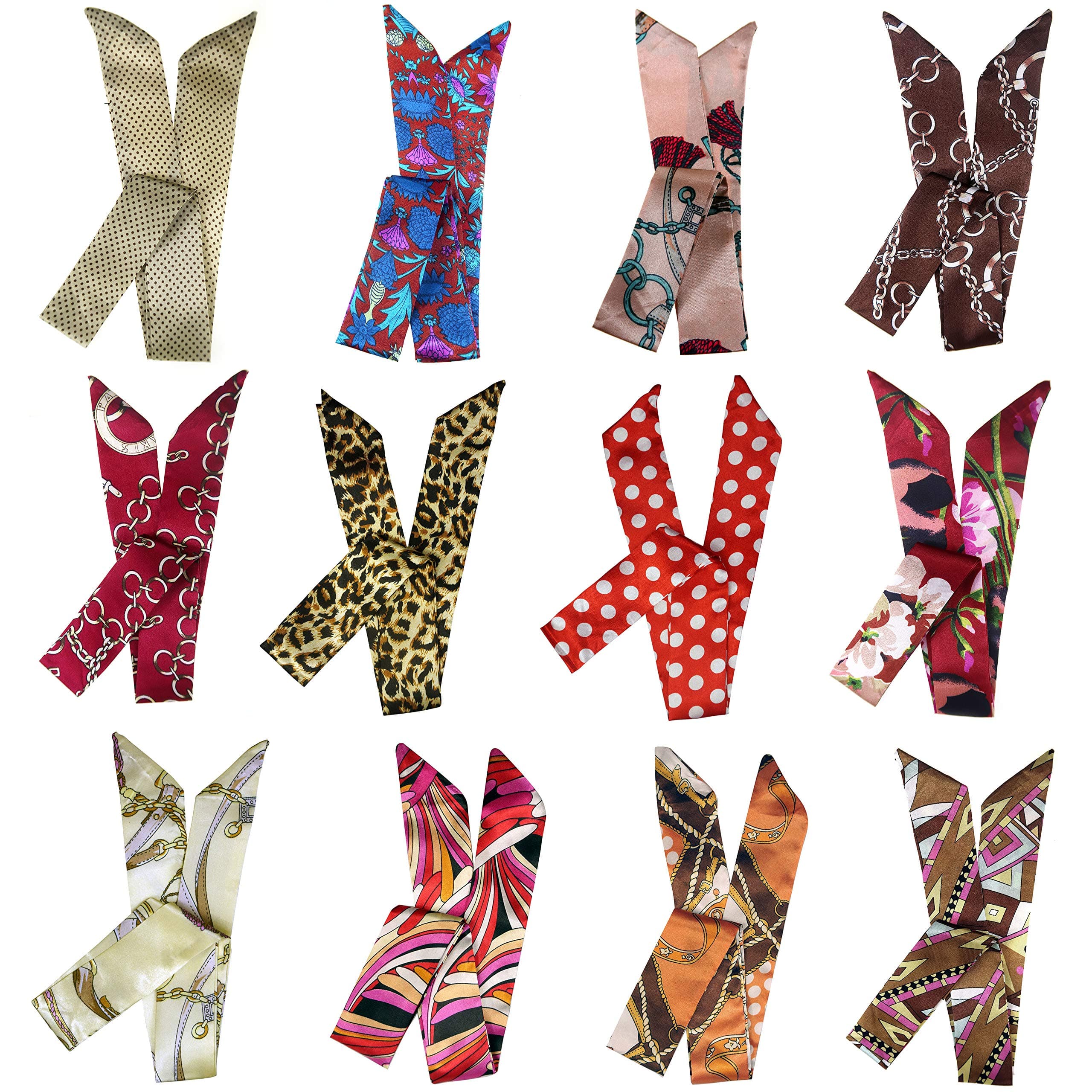 LilMents12 Set Mixed Designs Satin Head Hair Handbag Handle Highlights Scarf Tie Bundle