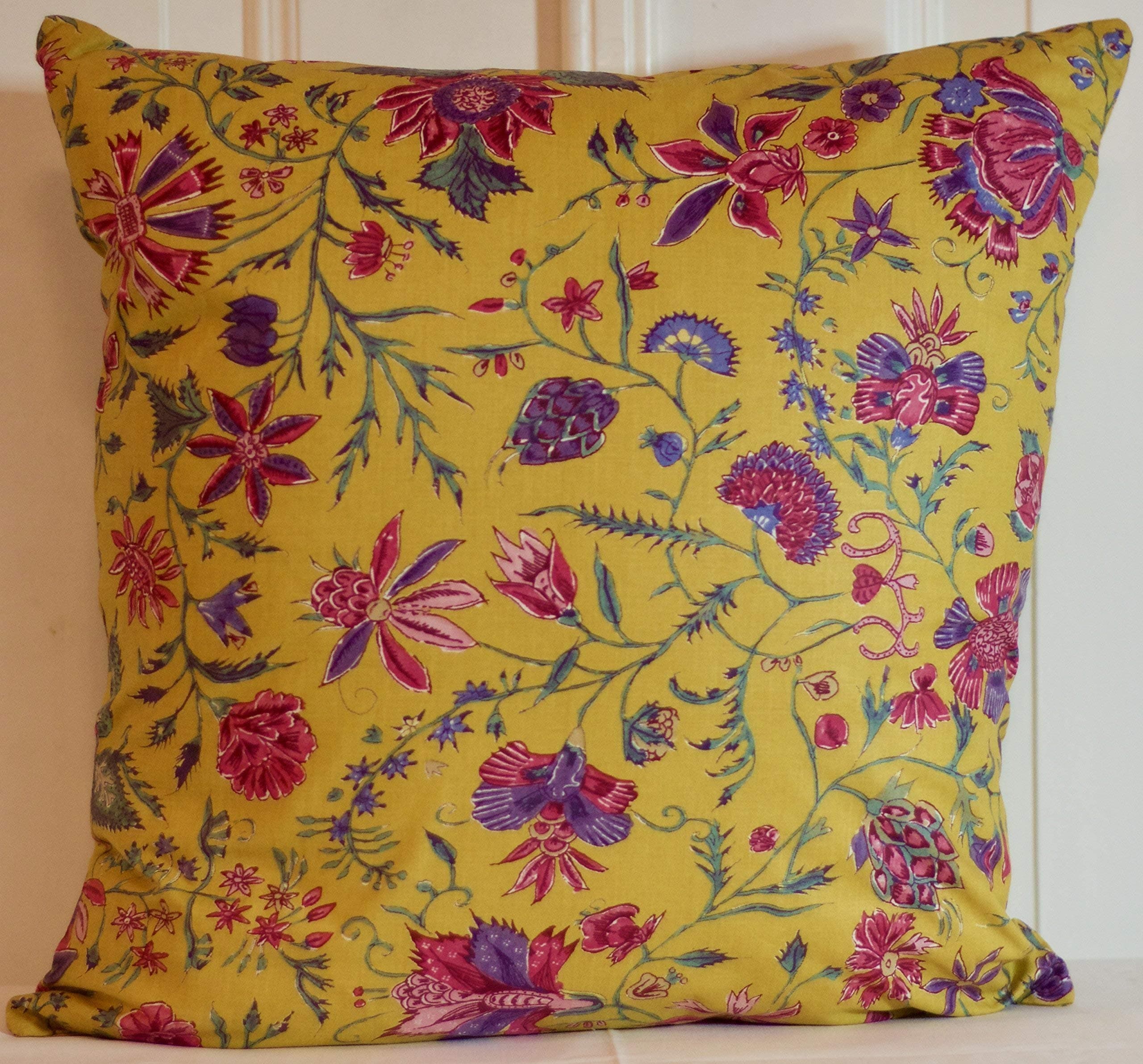 Handmade Dutch Heritage Chintz Pillow Cover dark yellow Floral Throw Cushion - pick your size