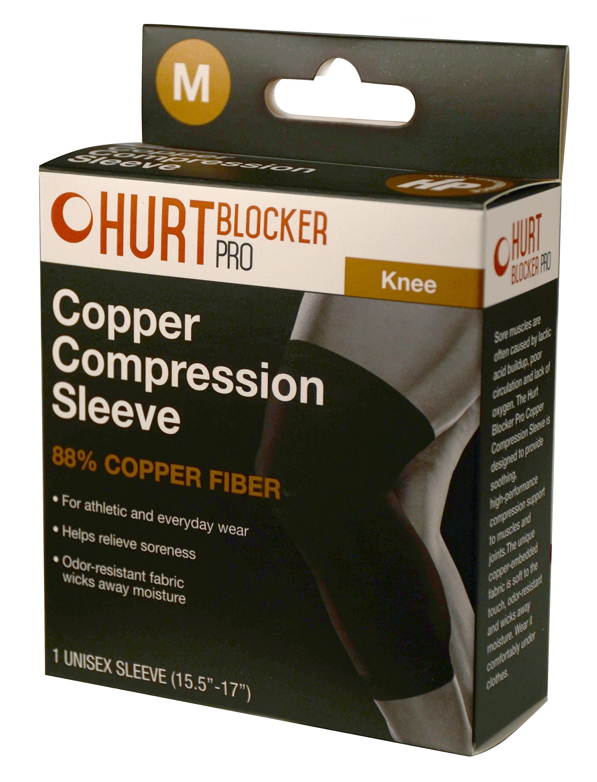Hurt Blocker Pro Copper Compression Sleeve for Knee- 88% Copper Fiber. (XL)
