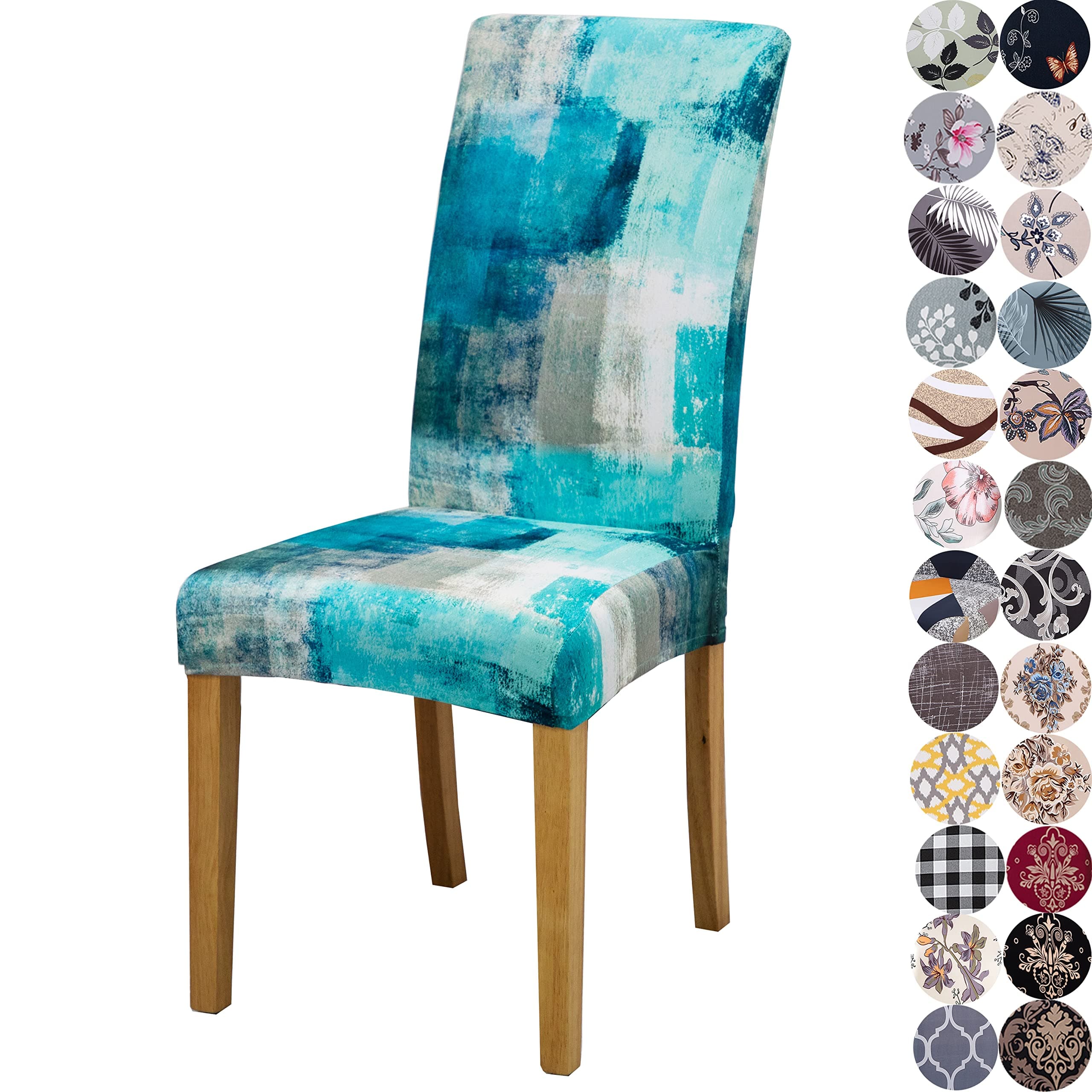 Lalluxy Stretchy Parson Chair Slipcovers for Dining Room Chair seat Covers Chair Protectors for Party Pet Protection Universal Fit Soft Polyester (Set of 4, Teal with Grey)