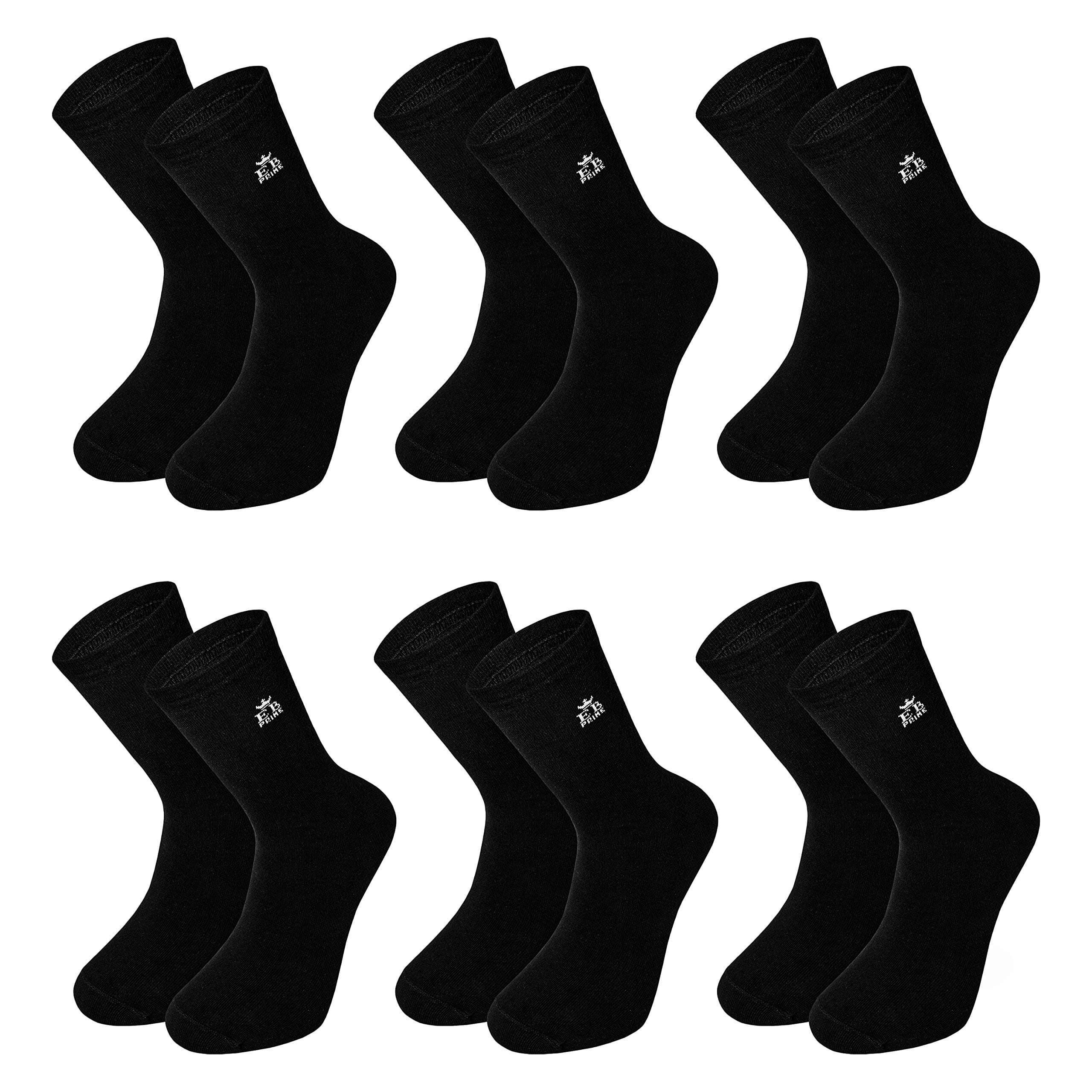 Cotton Socks for Men and Women, 6 Pairs, Size 6-11, Black, Grey, Blue