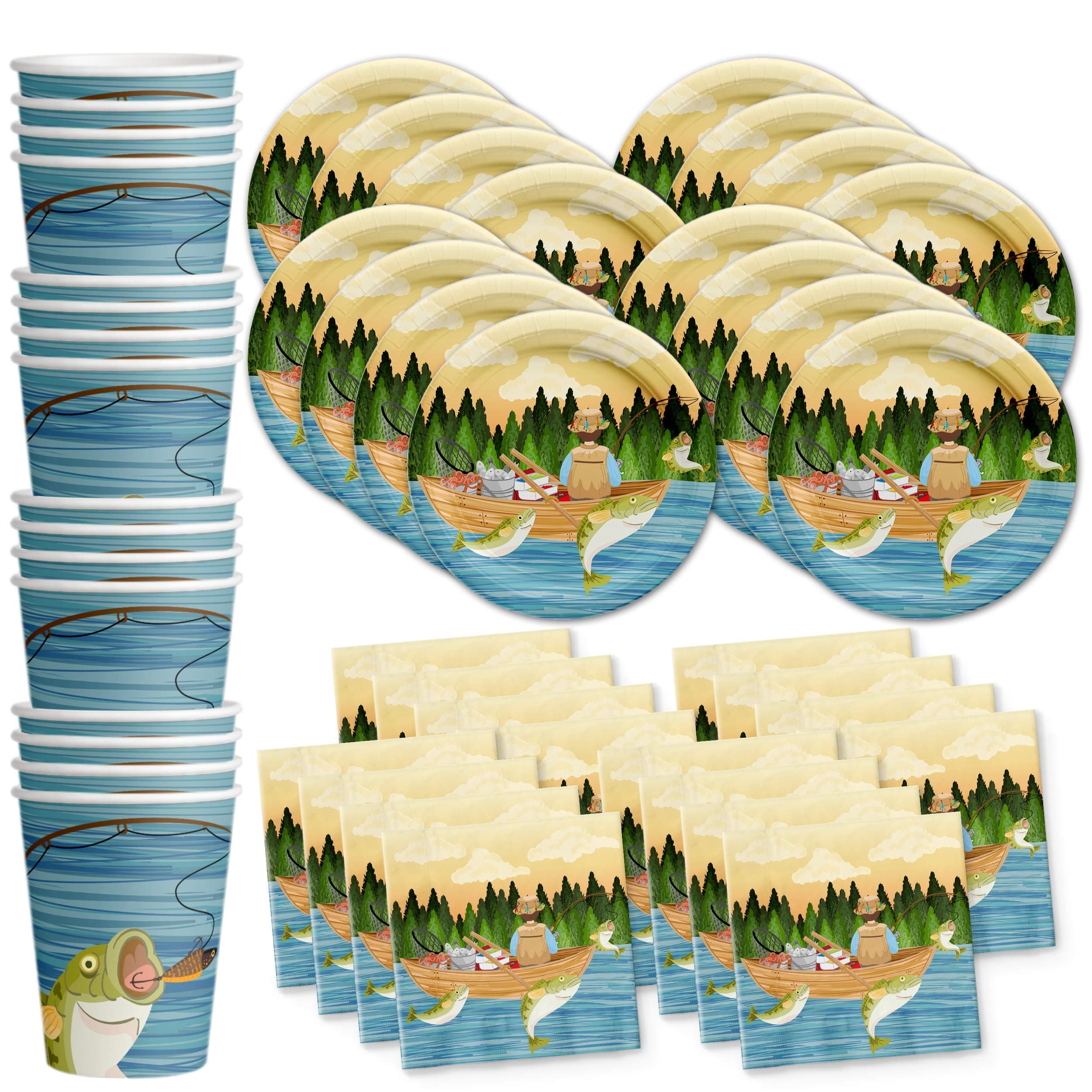 Gone Fishing Birthday Party Supplies Set Plates Napkins Cups Tableware Kit for 16