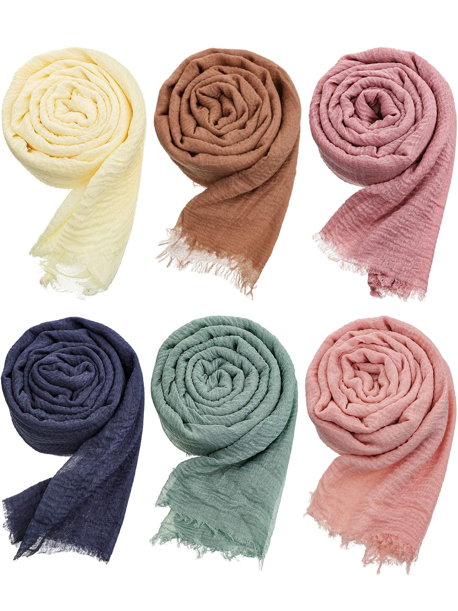Geyoga 6 Pcs Women Shawl Hijab Cotton Blend Crinkle Scarf Wrap for Seasons