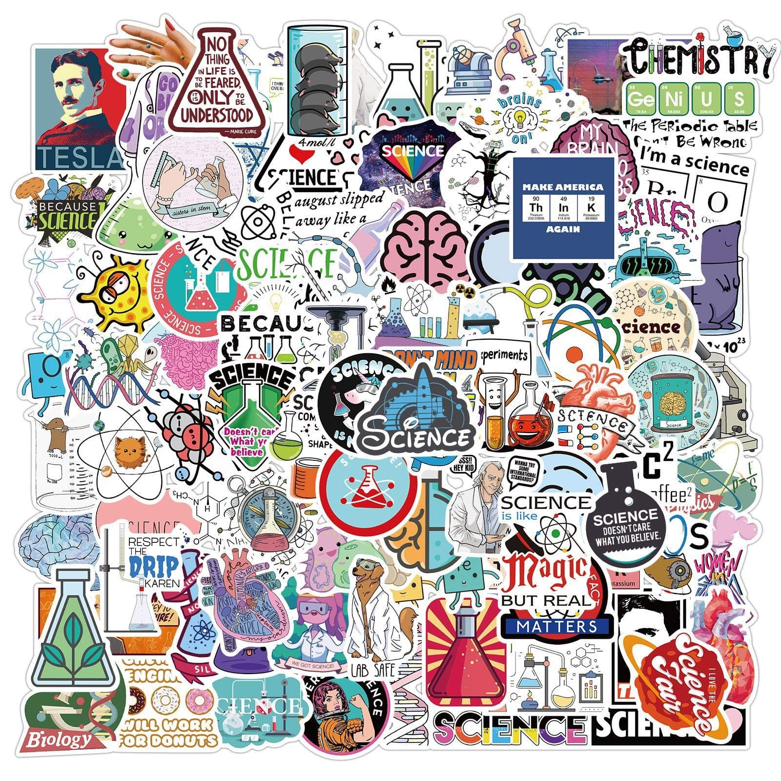 100Pcs Science Lab Stickers - Chemical Experiment Equipment Stickers for Laptops, Cars, Scrapbooks, Phones, Skateboards - Waterproof, Aesthetic, Personalised for Teens, Boys, Girls, Adults