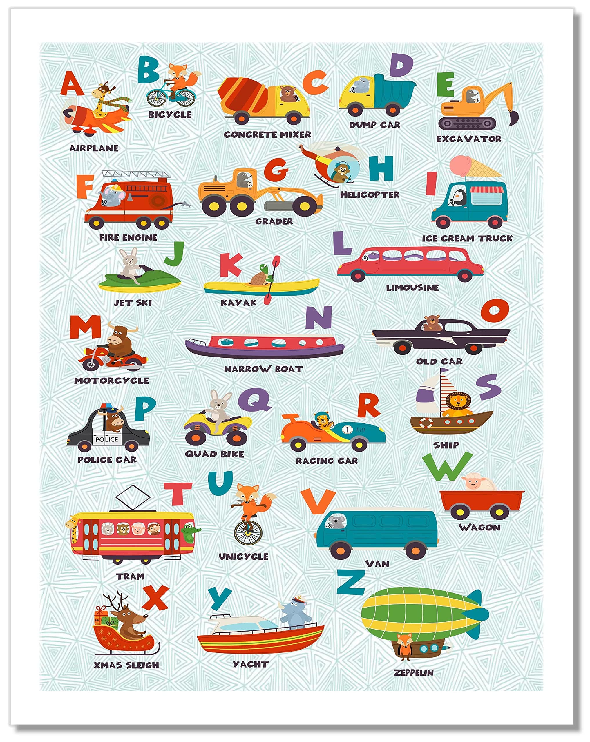 Children's ABC Wall Art - Transportation Poster (Set of 1) 11x14 - Unframed
