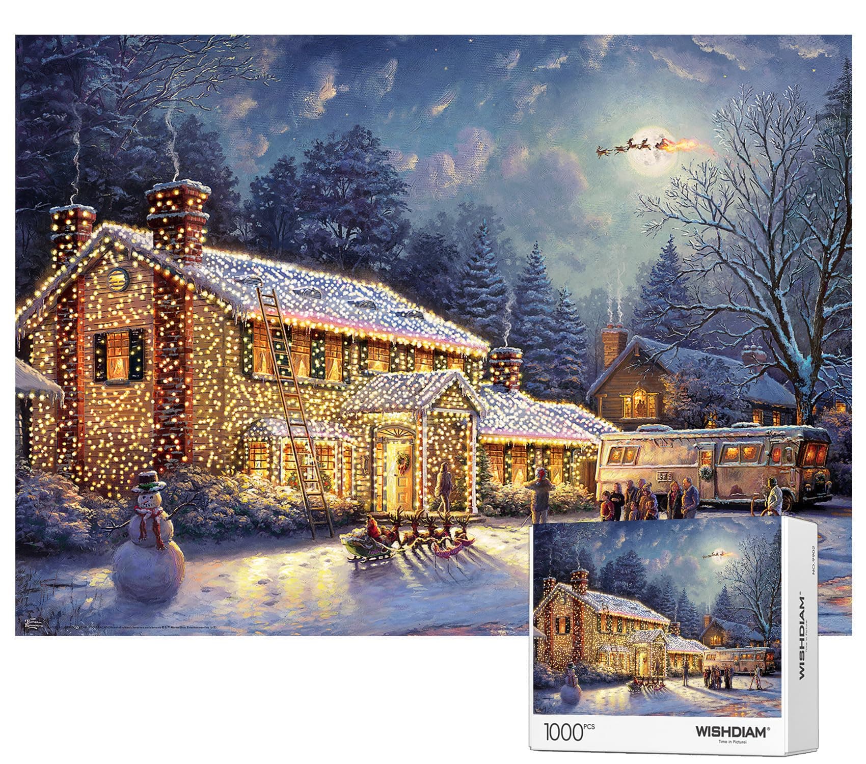 Jigsaw Puzzles 1000 Pieces - WISHDIAM Puzzles for Adults - Christmas Family Snowman Deer Town Holiday Impossible Difficult Challenging Puzzles for Home Decor Birthday Party Gifts for Men Women