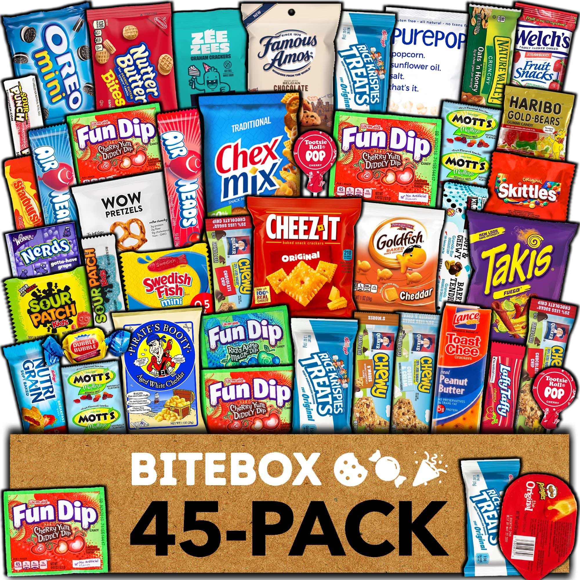 BITEBOX Snack Box (50 Count) Finals Variety Pack Care Package Gift Basket Adult Kid Guy Girl Women Men Birthday College Student Office School