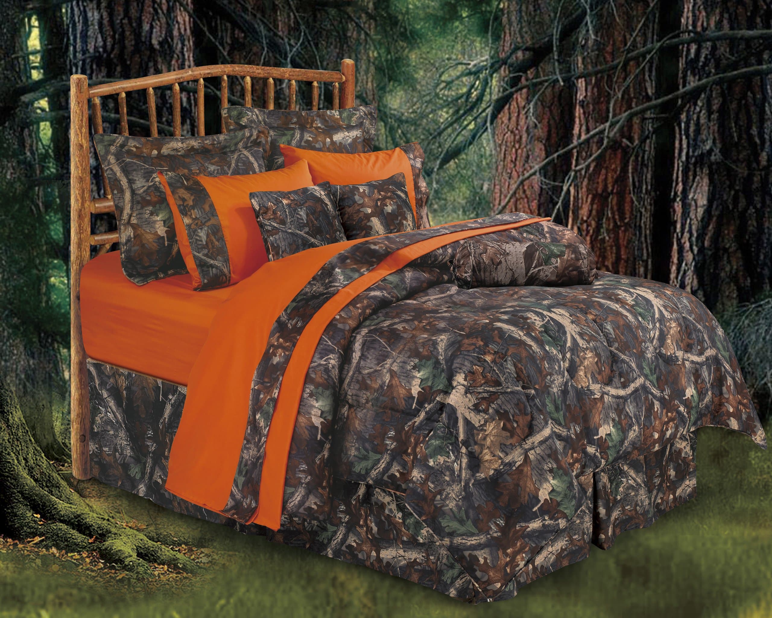 HiEnd Accents Oak Camo Lodge Bedding Comforter Set, Full, Green & Brown, 7 PC