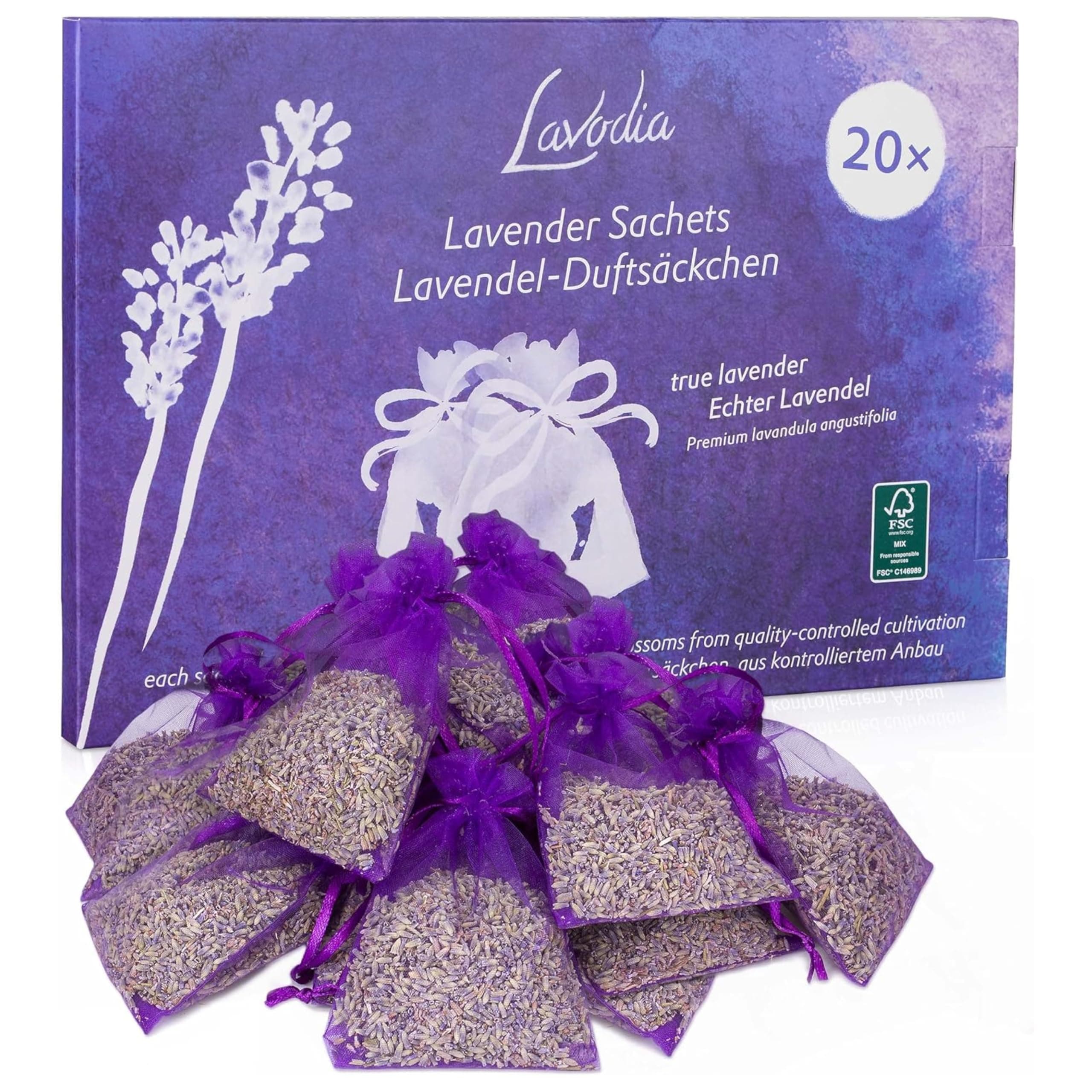 Lavender Sachets for Drawers and Closets - Pack of 20 Sachet Bags with Dried Lavender Flowers - Closet Deodorizer Odor Eliminator for Fresh Scented Storage