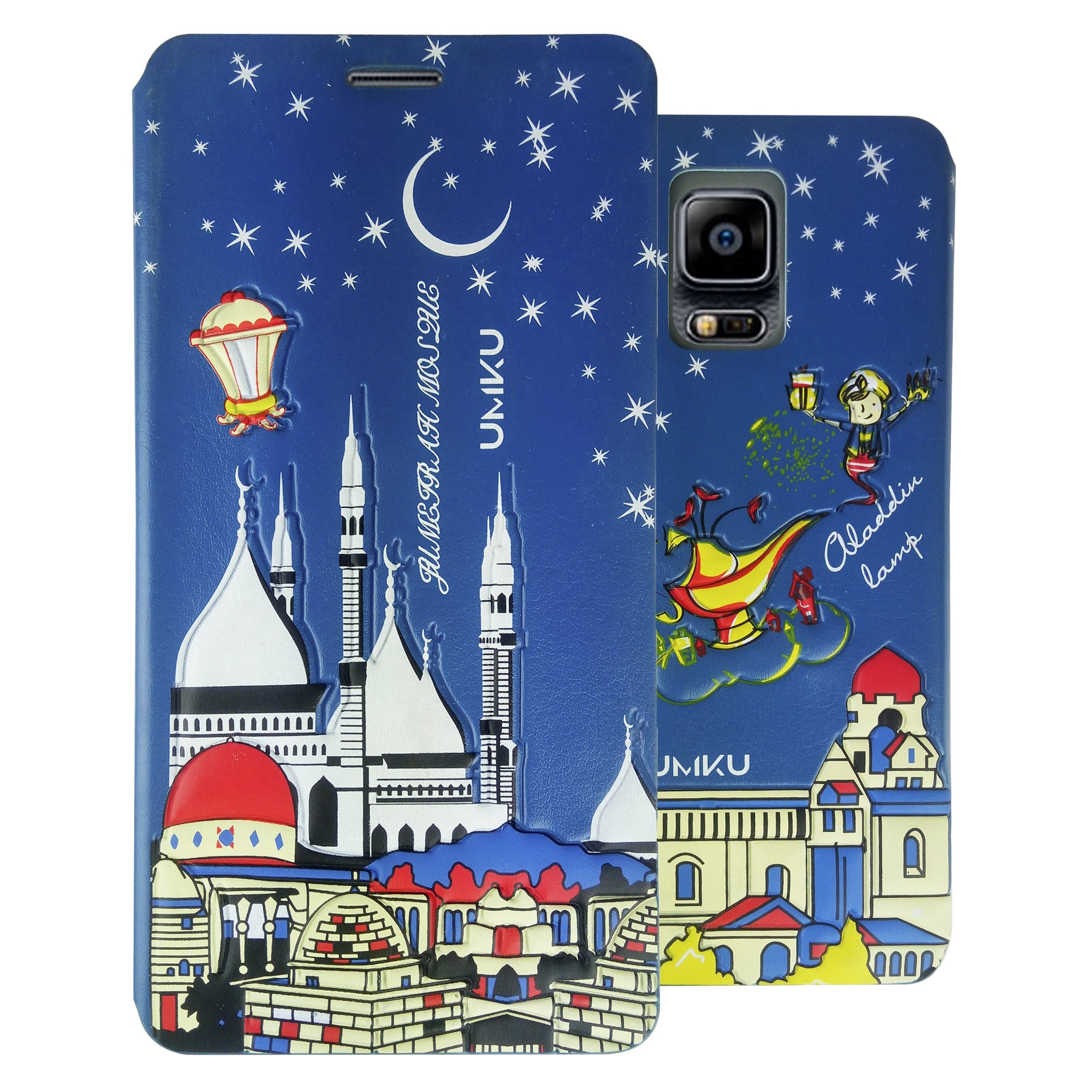 Heartly Country Series Printed PU Leather Flip Bumper Case Cover for Samsung Galaxy Note 4 - Mosque Blue