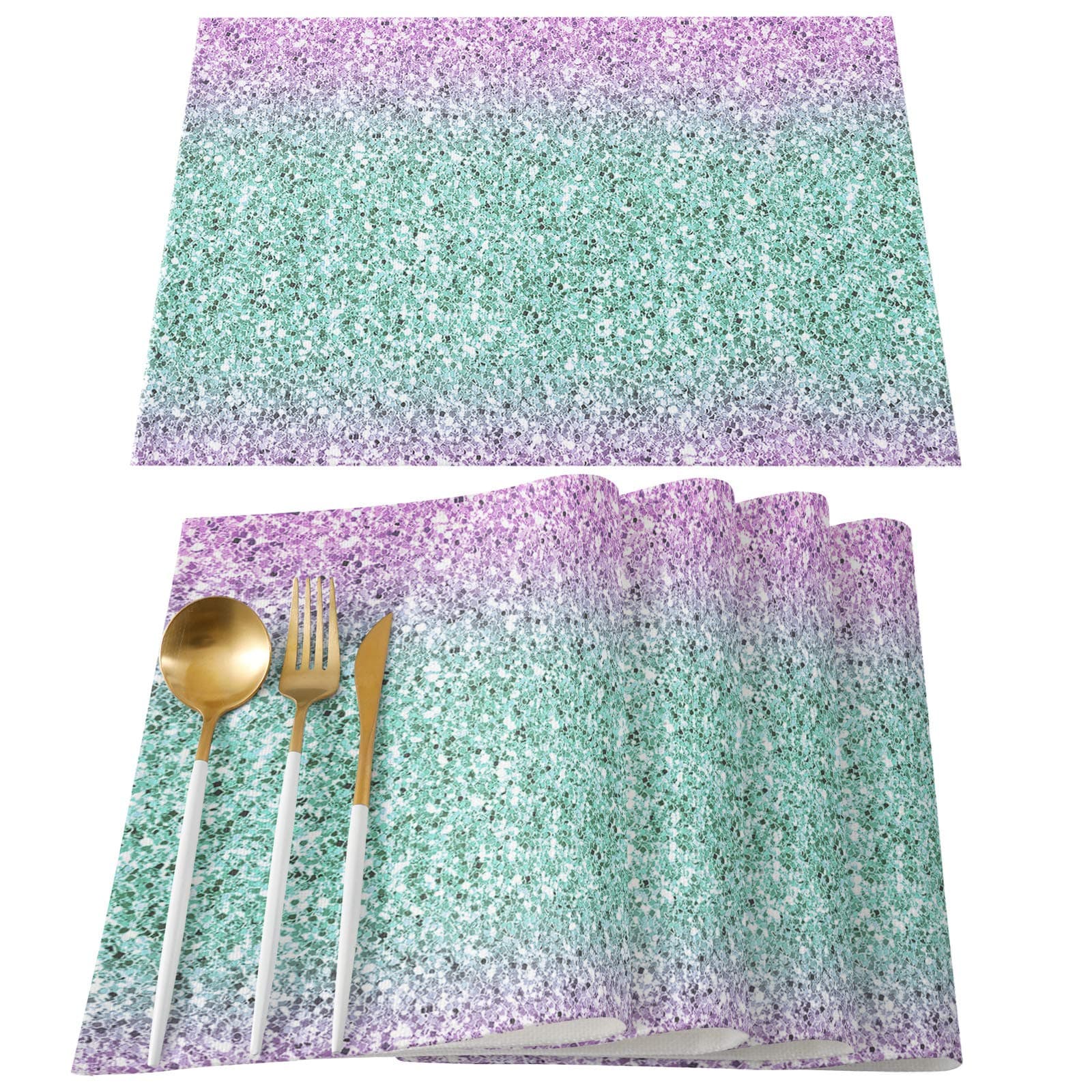 TweetyBed Placemats Marble Texture Ombre Teal Purple Tablemats for Dinner Table Table Mats Cotton and Linen Washable