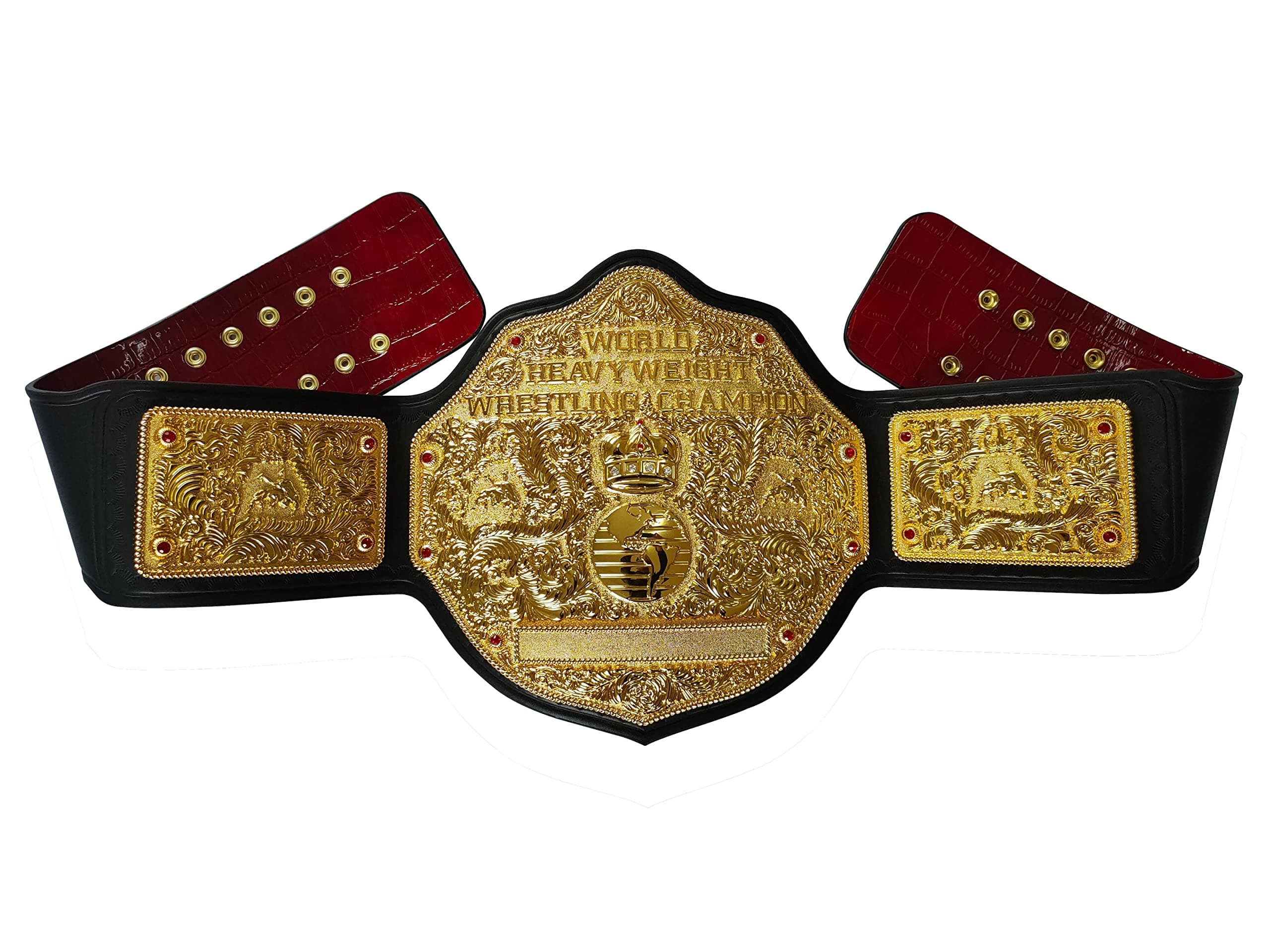 World Unisex Adult Heavyweight Wrestling Belt Tooled Black/Red Backing Strap