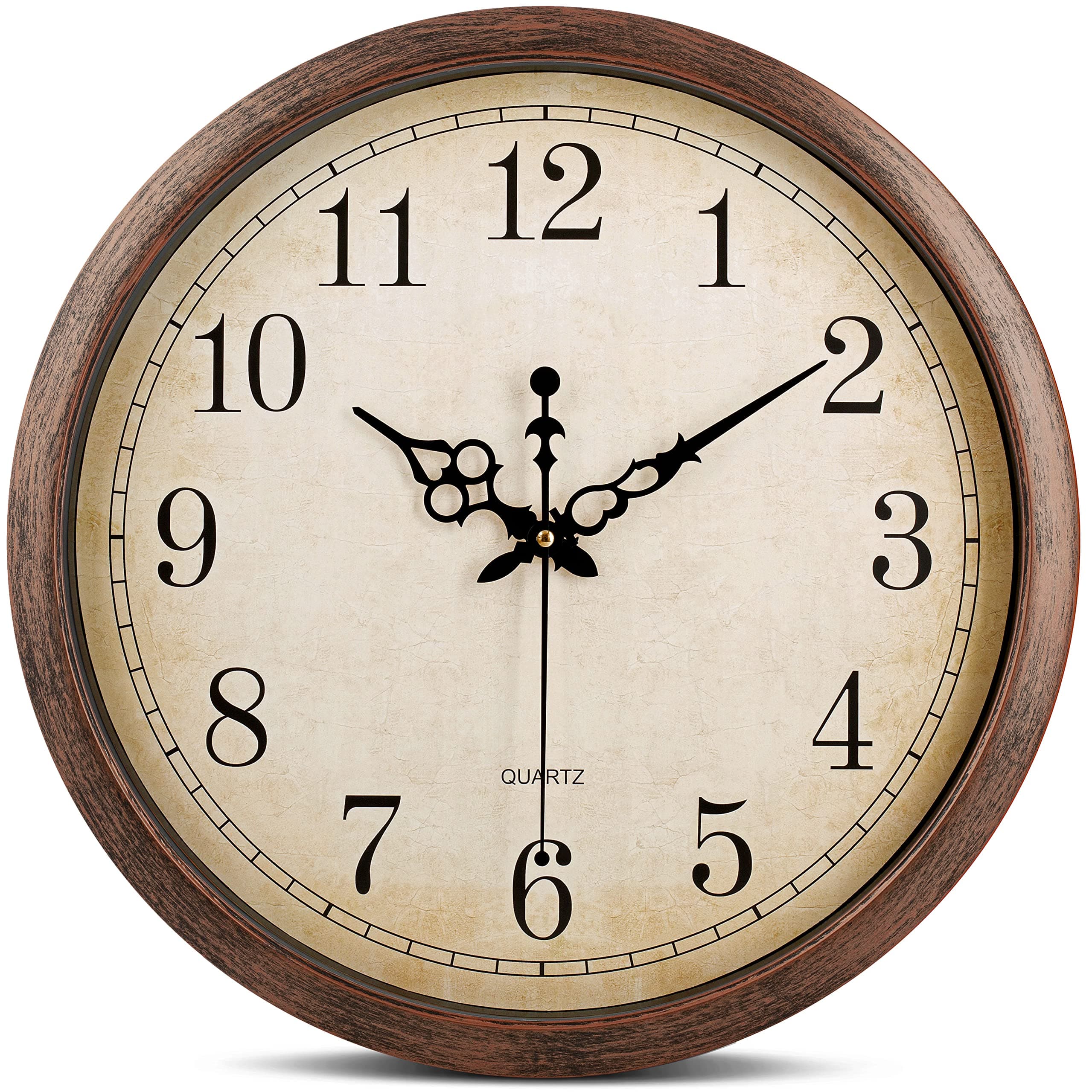Bernhard Products Vintage Brown Wall Clock Silent Non Ticking 16 Inch Extra Large Quality Quartz Battery Operated Round Decorative Easy to Read for Home Kitchen Living/Dining Room Bedroom Office