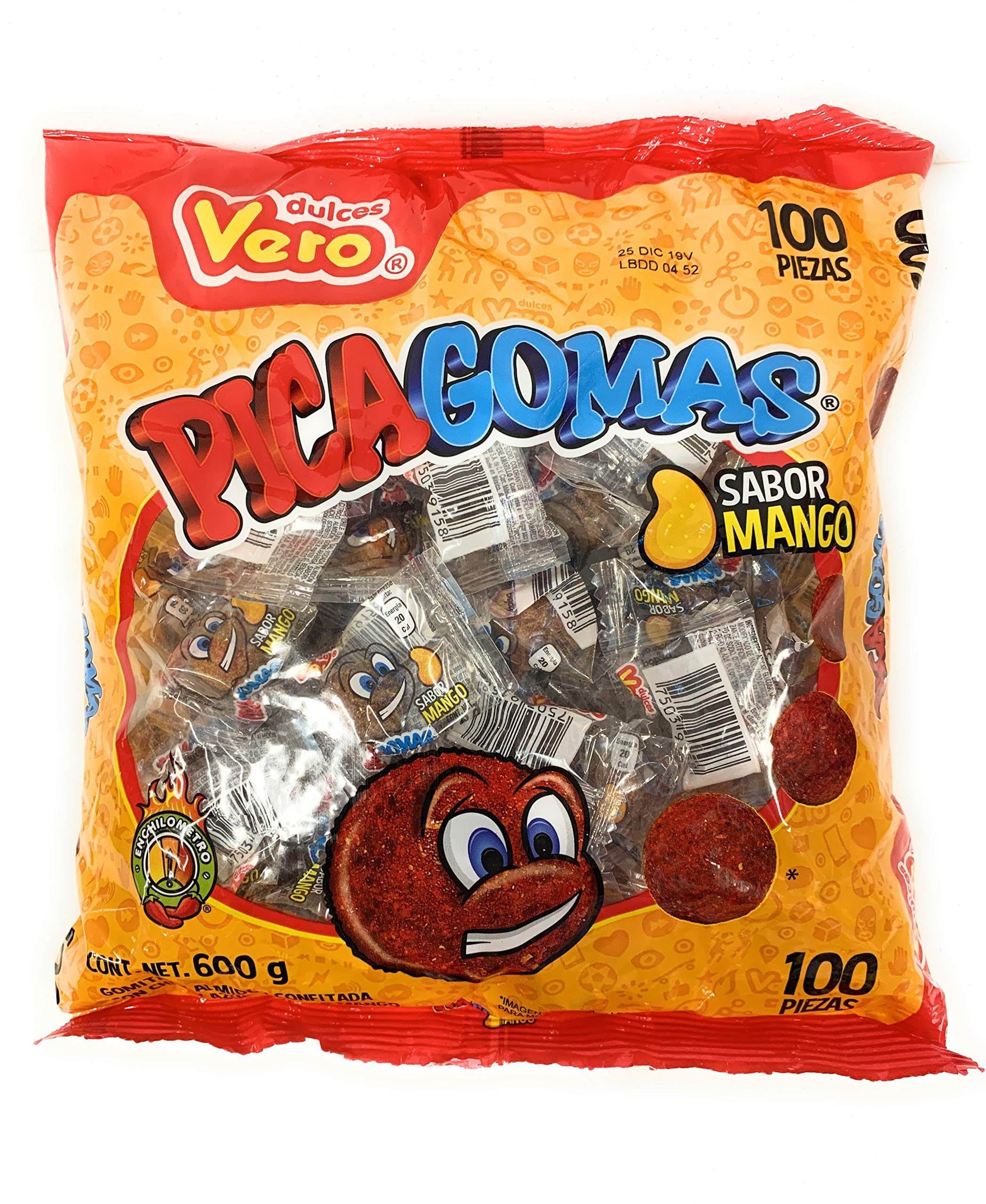 Pica Gomas Chili Flavor Gummy Mexican Candy,100 Pieces,1 LB,5.15 OZ (Mango)