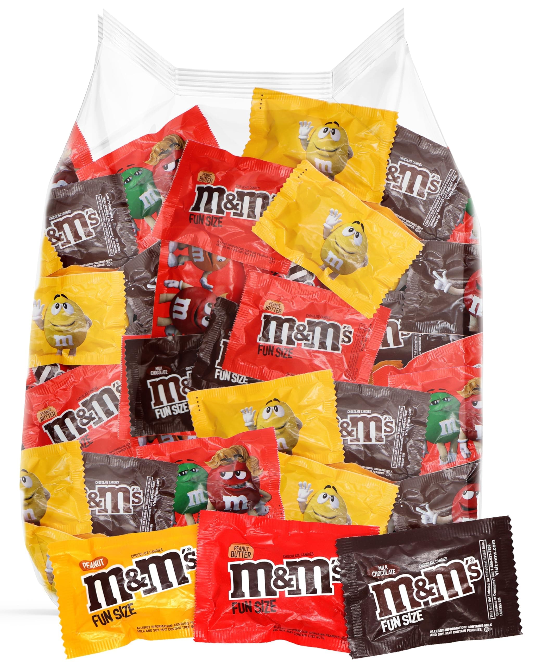 M&M Bulk Chocolate Candy Variety Packs Fun Size | 30 Count Individually Wrapped Bags 3 Assorted Flavors Milk Chocolate, Peanut, Peanut Butter, For Party Favors, Treats & Snacks