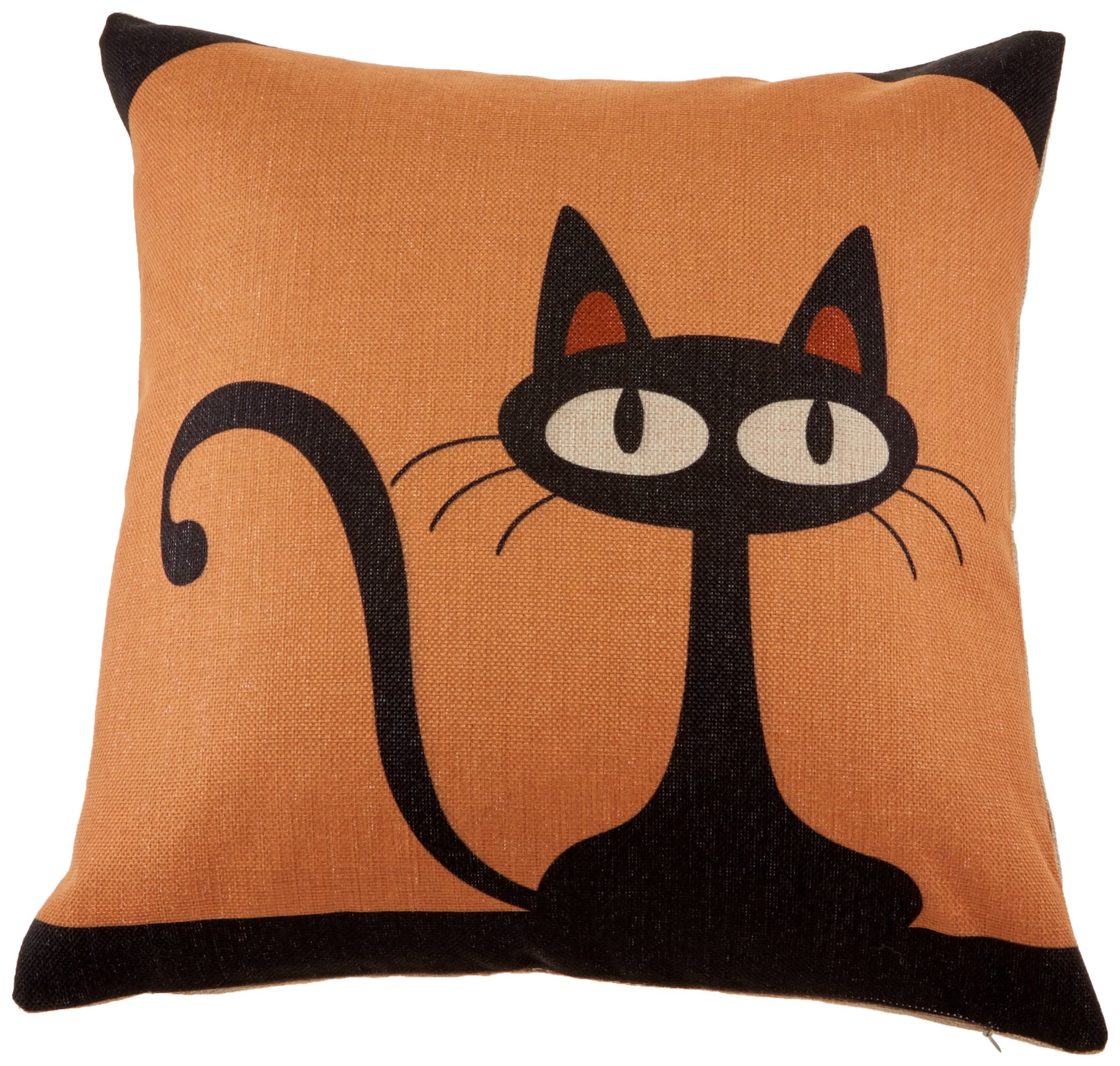 Sunny Outlets Decorative 18 X 18 Inch Linen Cloth Pillow Cover Cushion Case, Black Cat