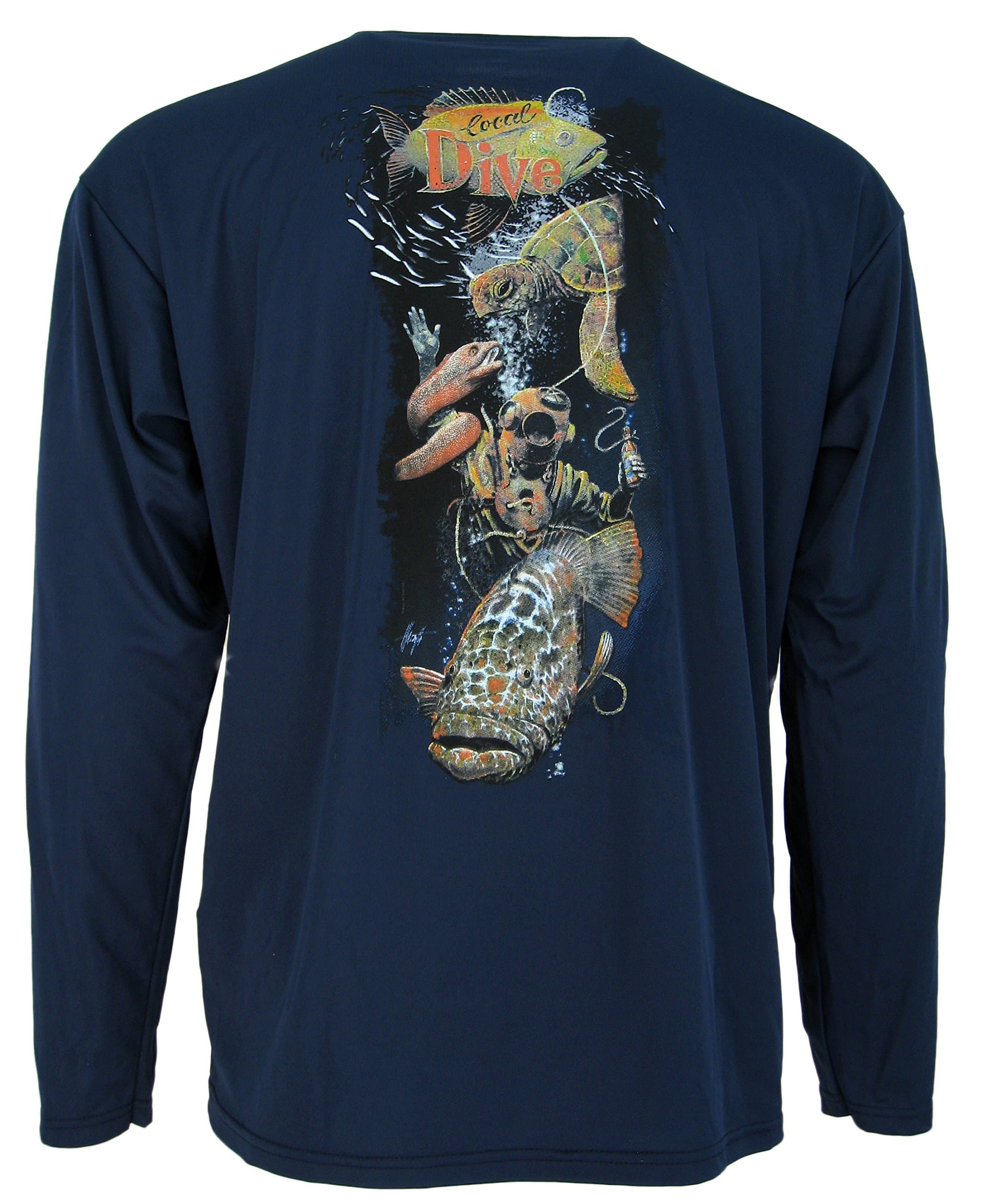 Lower Latitudes Long Sleeved Mens Cooling Performance Fishing Shirt UPF 30 (XL, Navy Blue Local Dive)