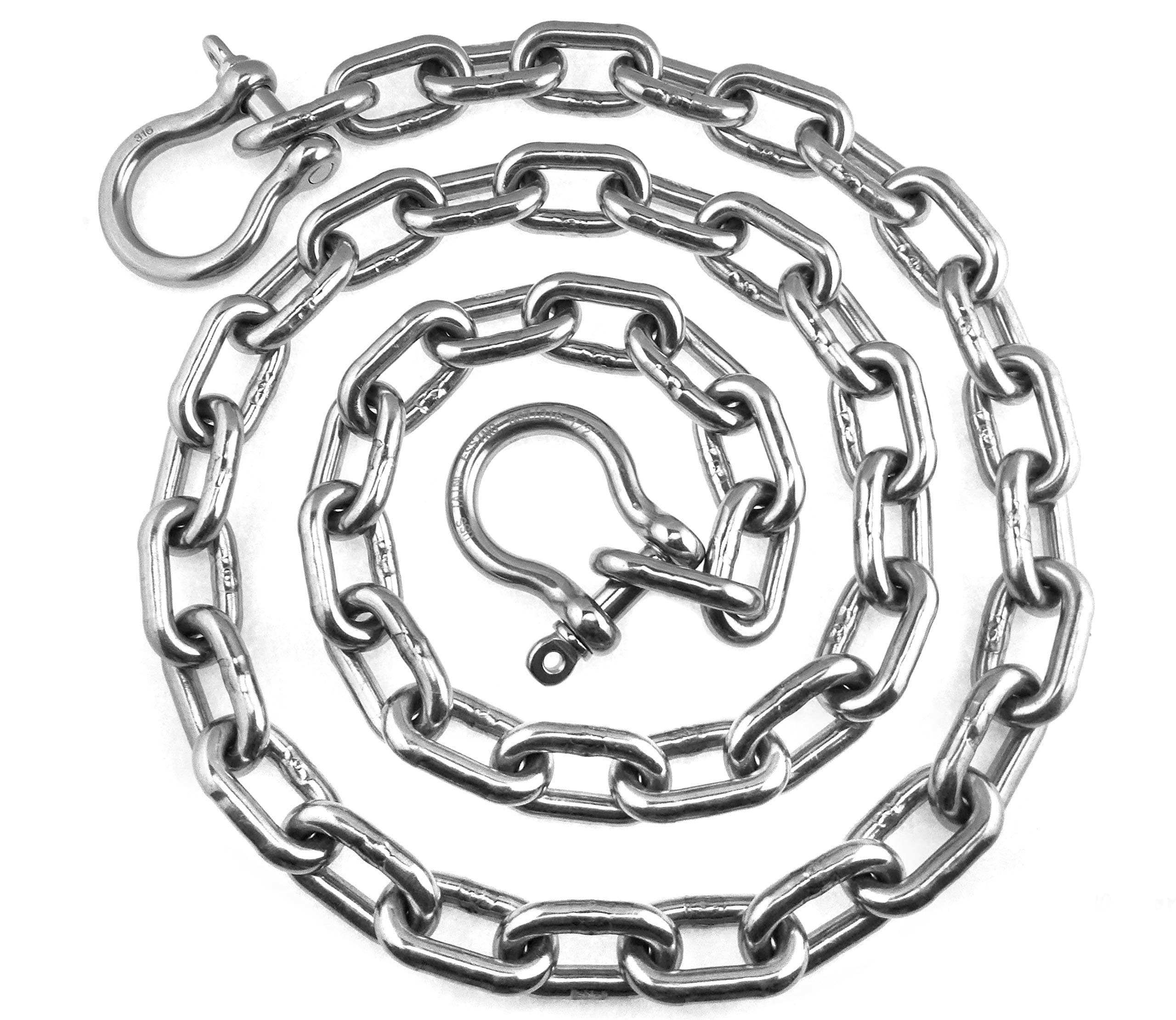 US Stainless 5/16" (8mm) AISI 316 Anchor Chain with 3/8" (10mm) Shackles (5/16" (8mm) x 5')