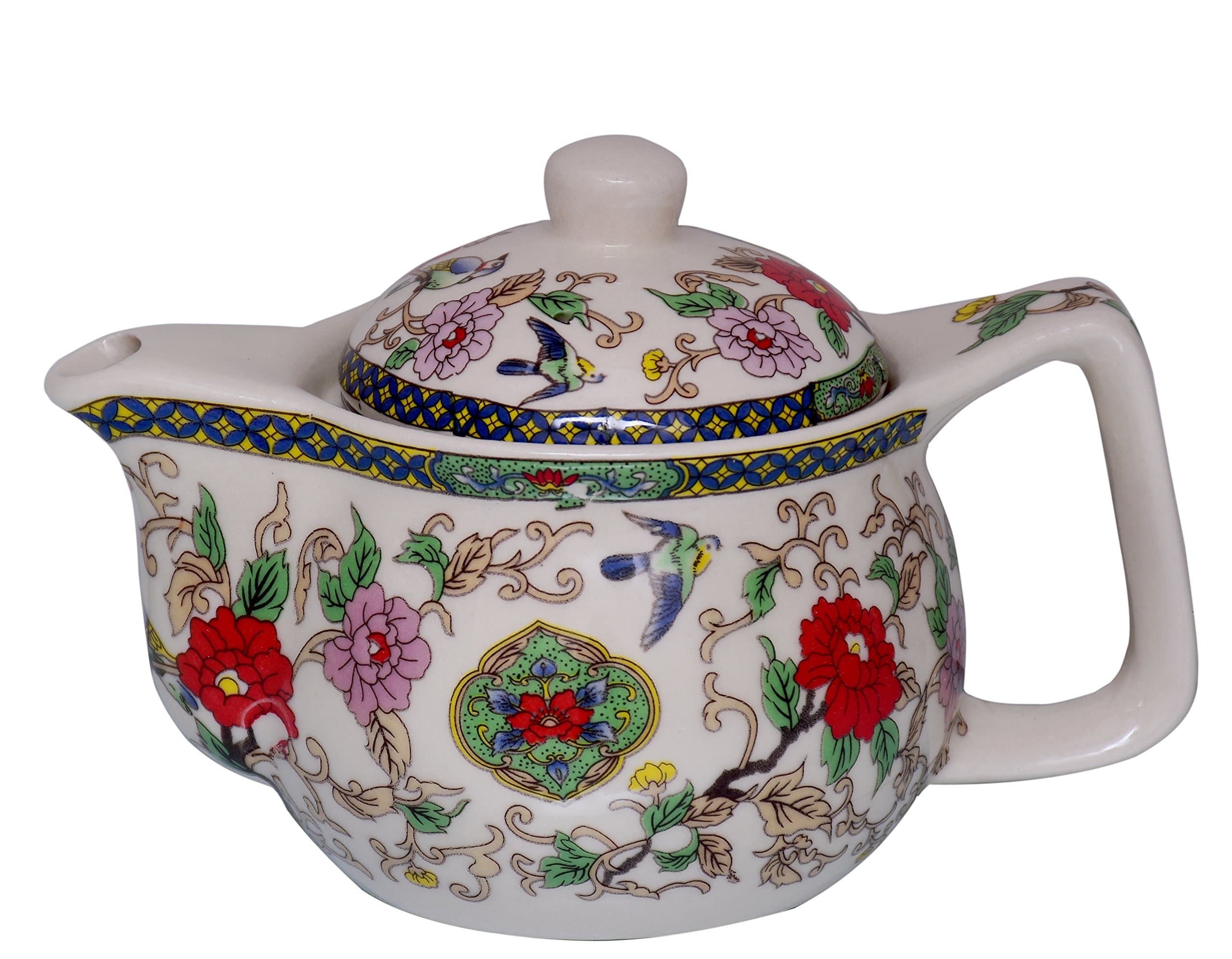 Purpledip Ceramic Kettle 'Morning Grace': Small 350 ml Tea Coffee Pot, Steel Strainer Included (10730)