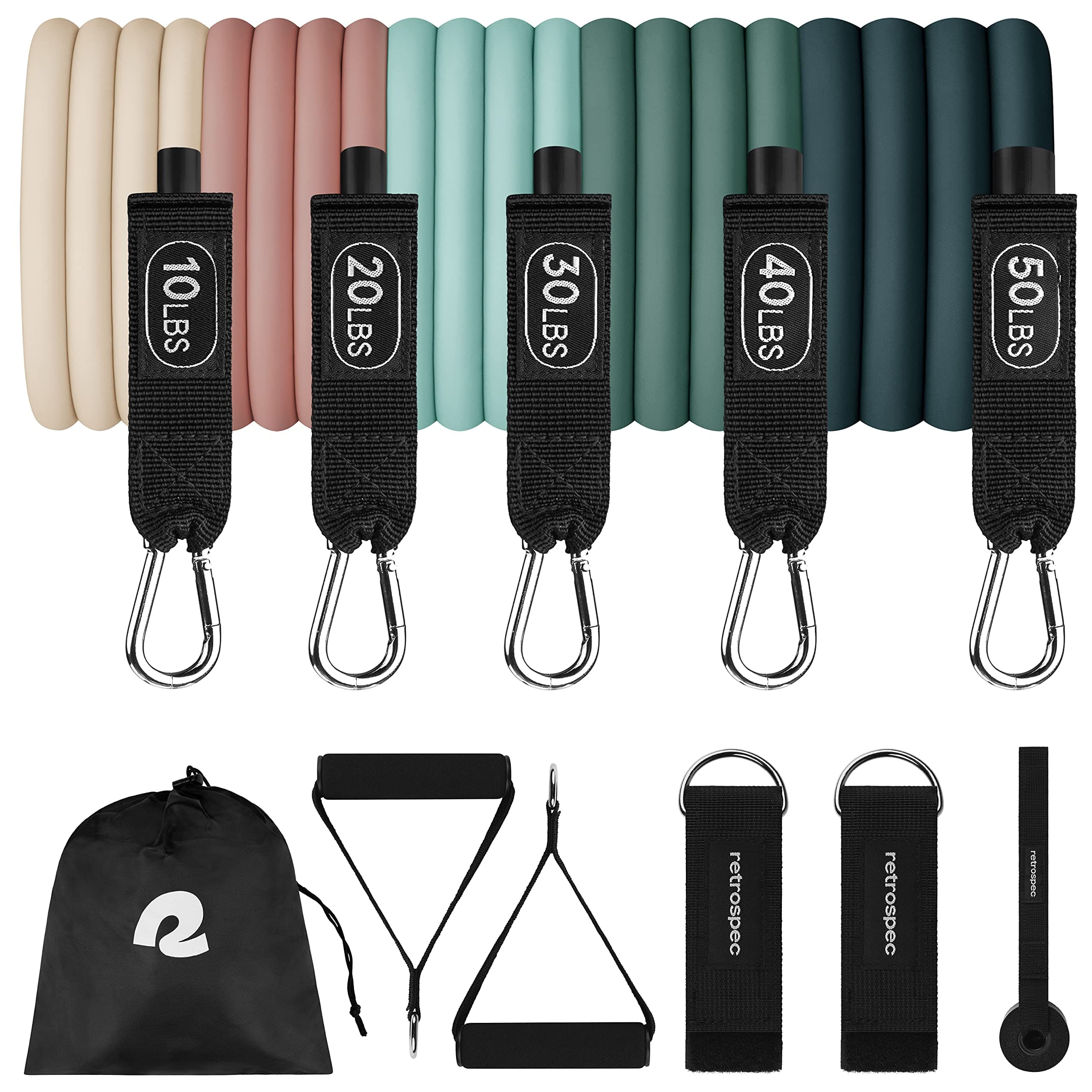 Train Resistance Bands Set for Working Out - 5 Stackable Bands, Handles & Door Anchor - Portable Fitness Equipment for Physical Therapy & Yoga Includes Carry Bag