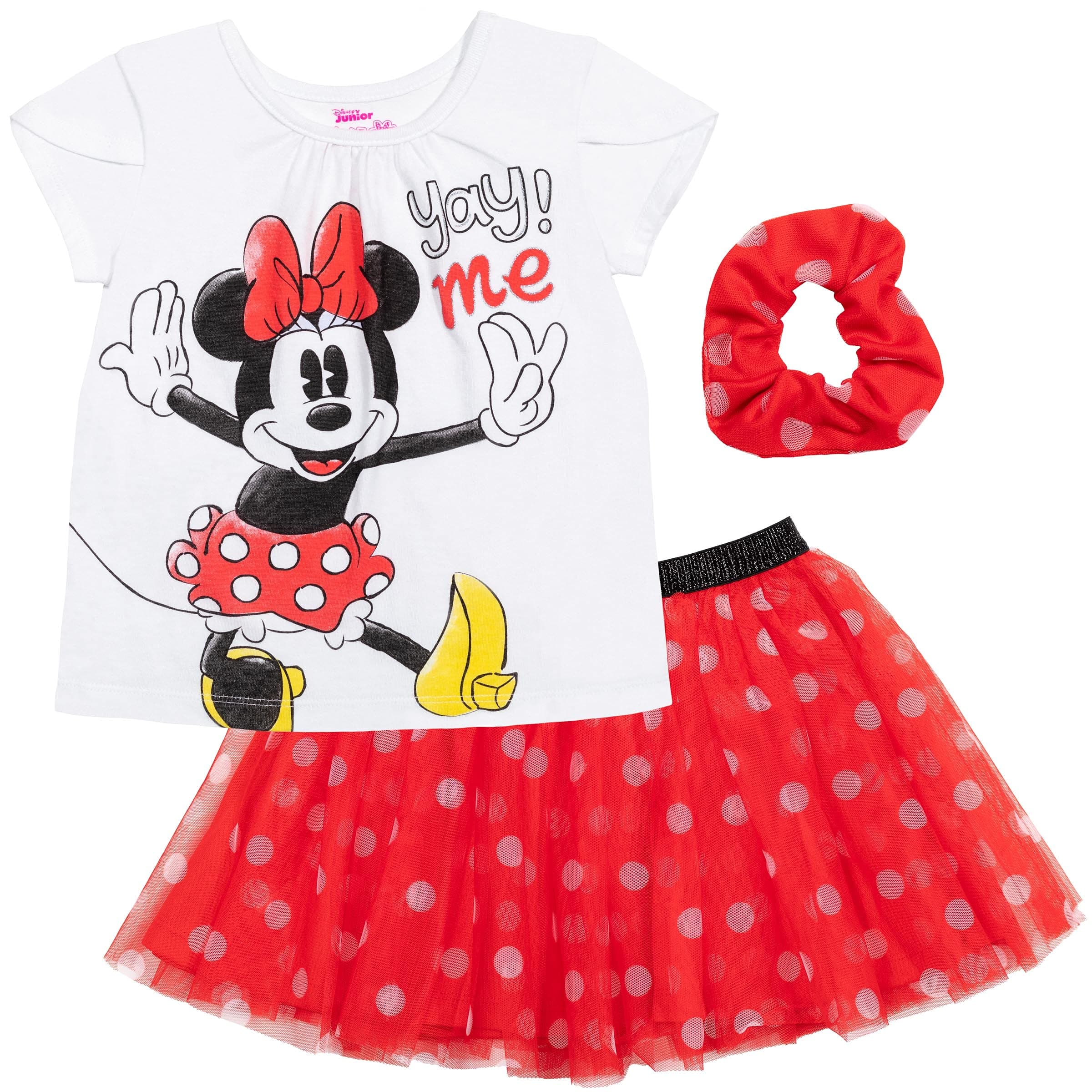 Minnie Mouse Girls Graphic T-Shirt and Tutu Skirt Set with Scrunchy