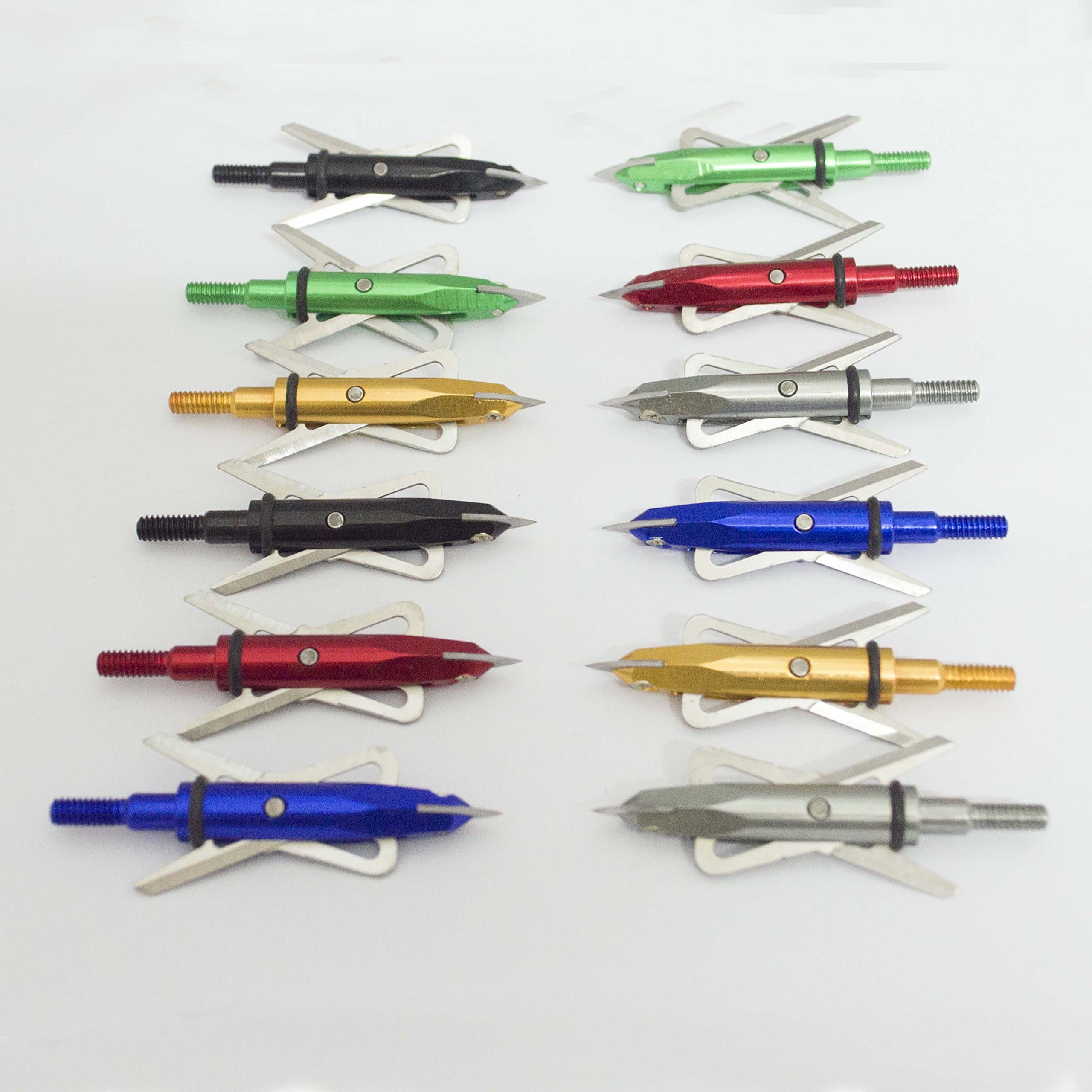 Hitata 100 Grain 2 Blades Arrow Heads Broadheads for Archery Bow (12 Pcs,Multi-colored )