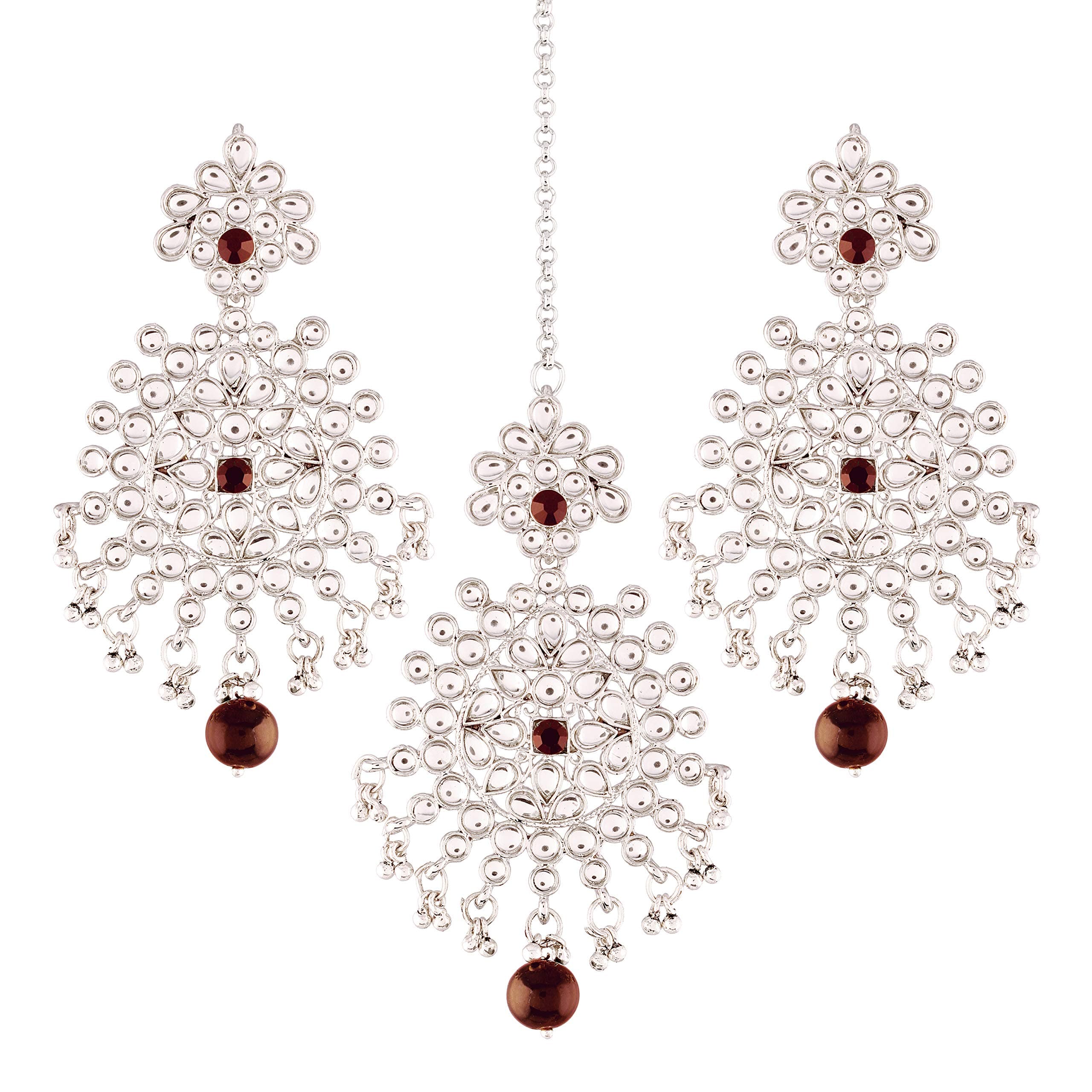 I JewelsSilver Plated Indian Wedding Bollywood Kundan Pearl Earrings & Maang Tikka For Women (TE2498ZM)