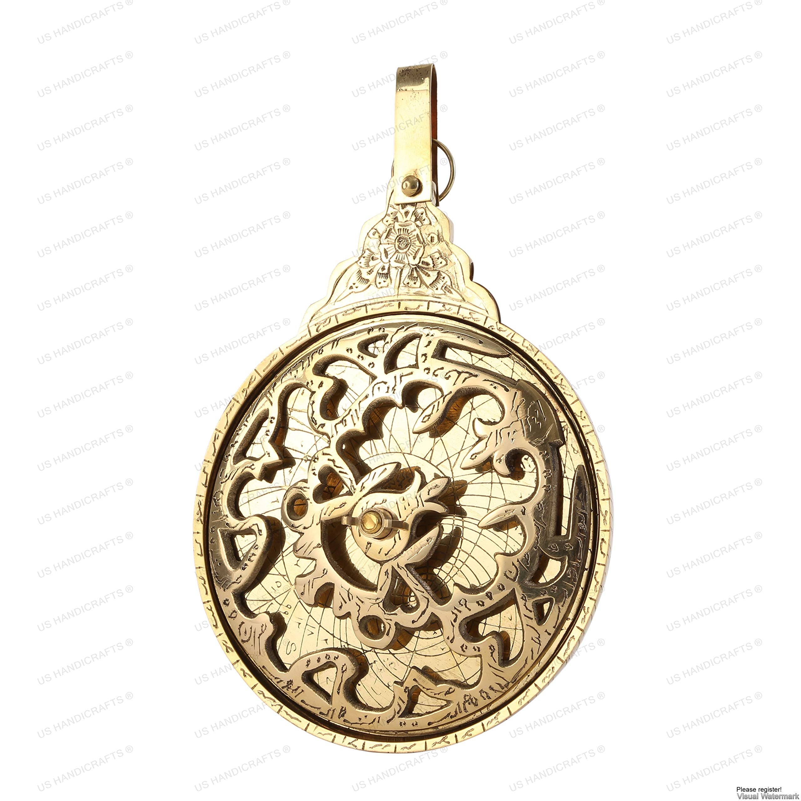 8" Hanging Brass Arabic Astrolabe Globe Maritime Navigational Astrological Calendar Replica with Handwork.