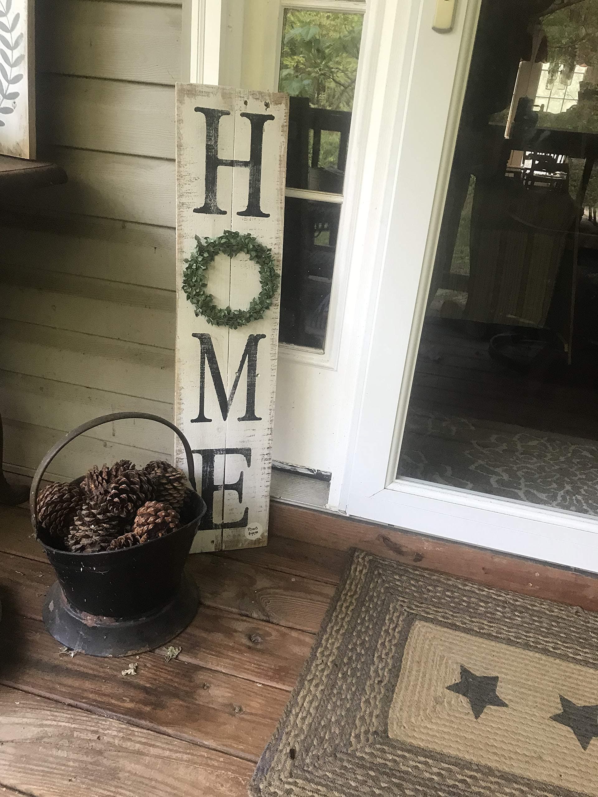Wood Plaque Rustic Home Sign Front Door Sign Home with Wreath Rustic Home Farmhouse Decor Fixer Upper Style Rustic Farmhouse