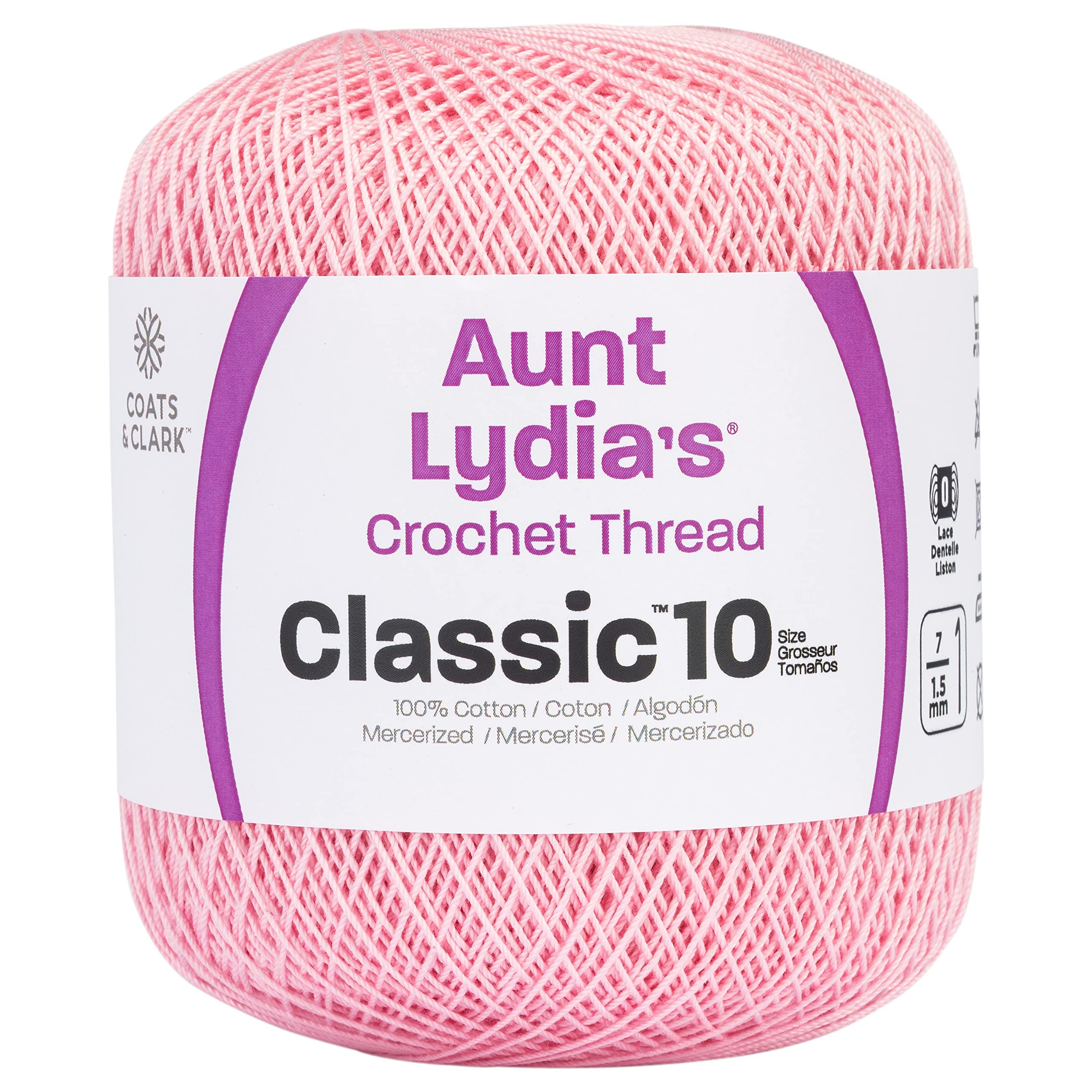 Red Heart Coats Crochet 154-401 Aunt Lydia's Crochet, Cotton Classic Size 10, Orchid Pink