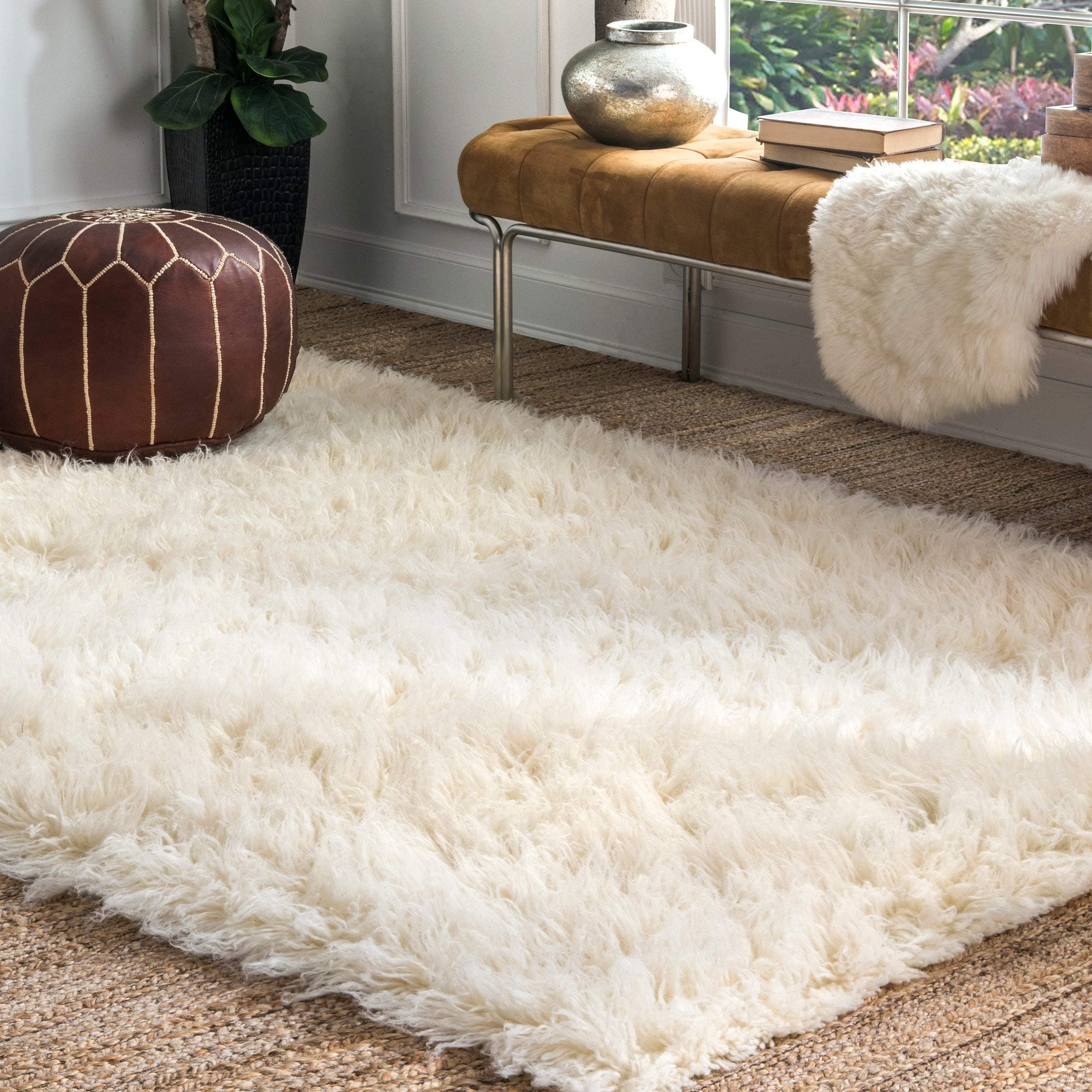 nuLOOM Elena Greek Flokati Shag Area Rug, 8' Square, Natural