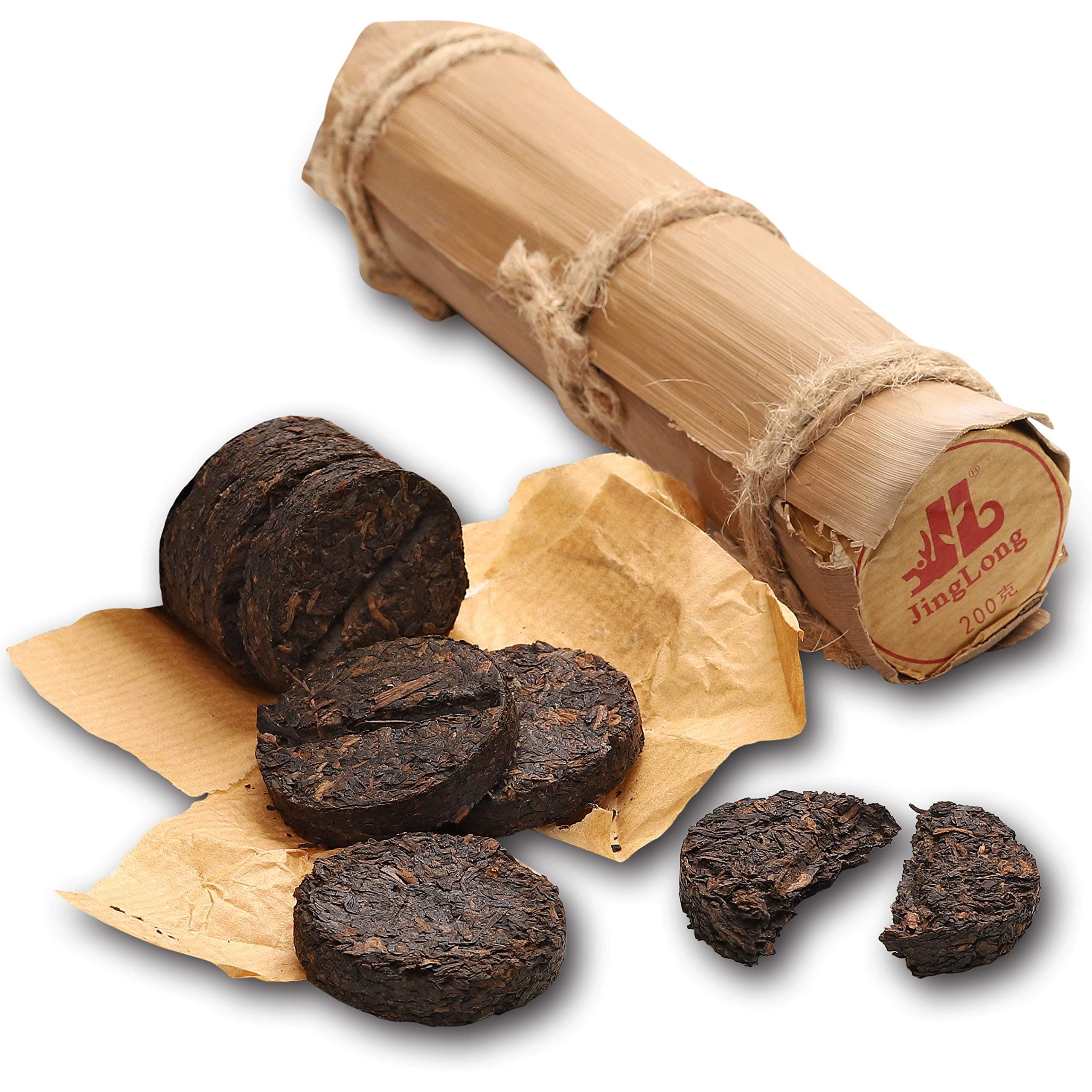 Ripe Puerh Tea «Pu-erh in Bamboo Leaf Tube» (100 cups), Pu erh tea, Loose Leaf Yunnan Pu-erh tea compressed in small flat portions, Shu Puerh Chinese tea, post-fermented aged tea 7.1ounce 200g