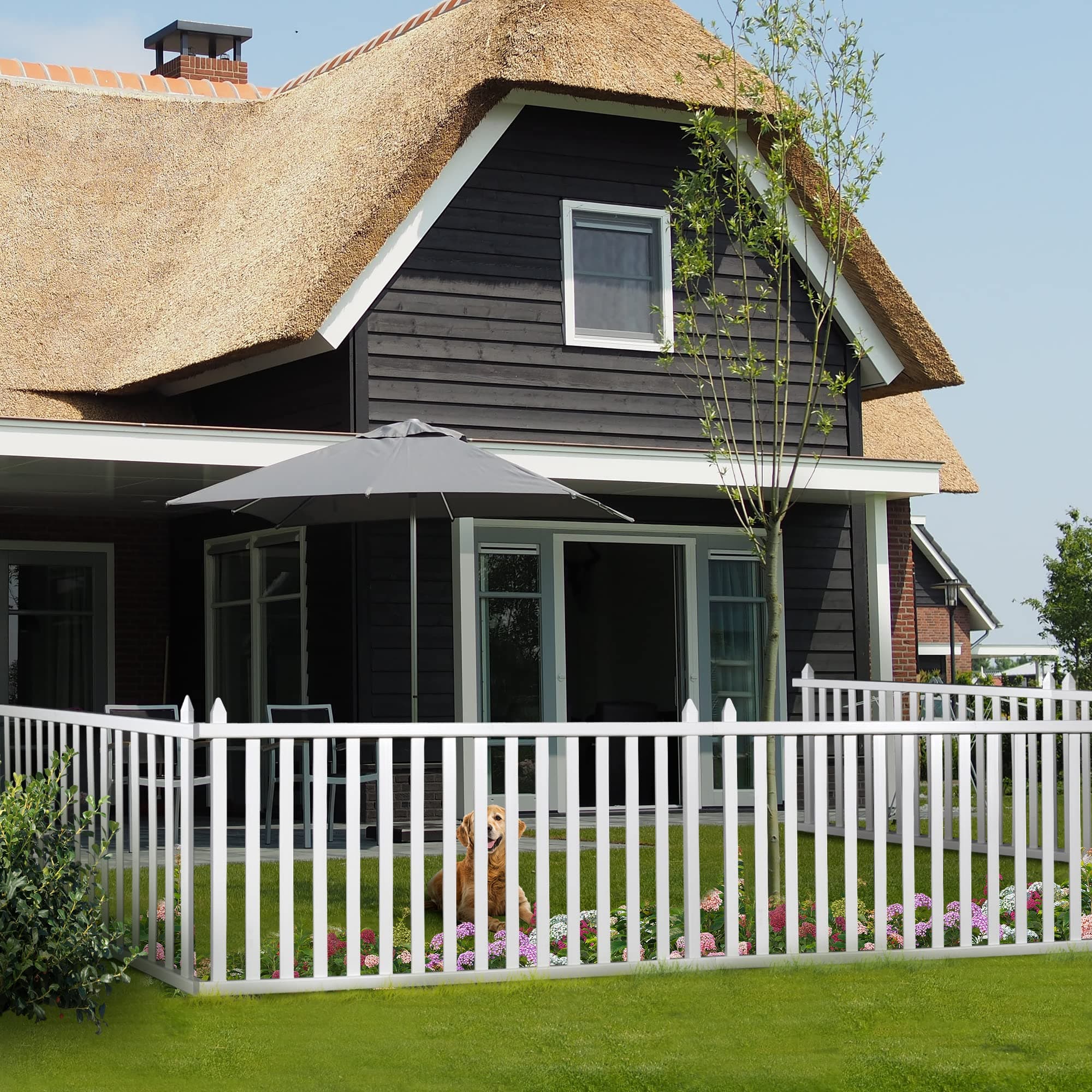 Elevens 30" H x 60" W Garden Fence Outdoor Fence Panel, Decorative Vinyl Picket Fence No Dig Fence,Fencing for Yard Patio (White-1 Panel (A-YP01007-VC-USAM026)