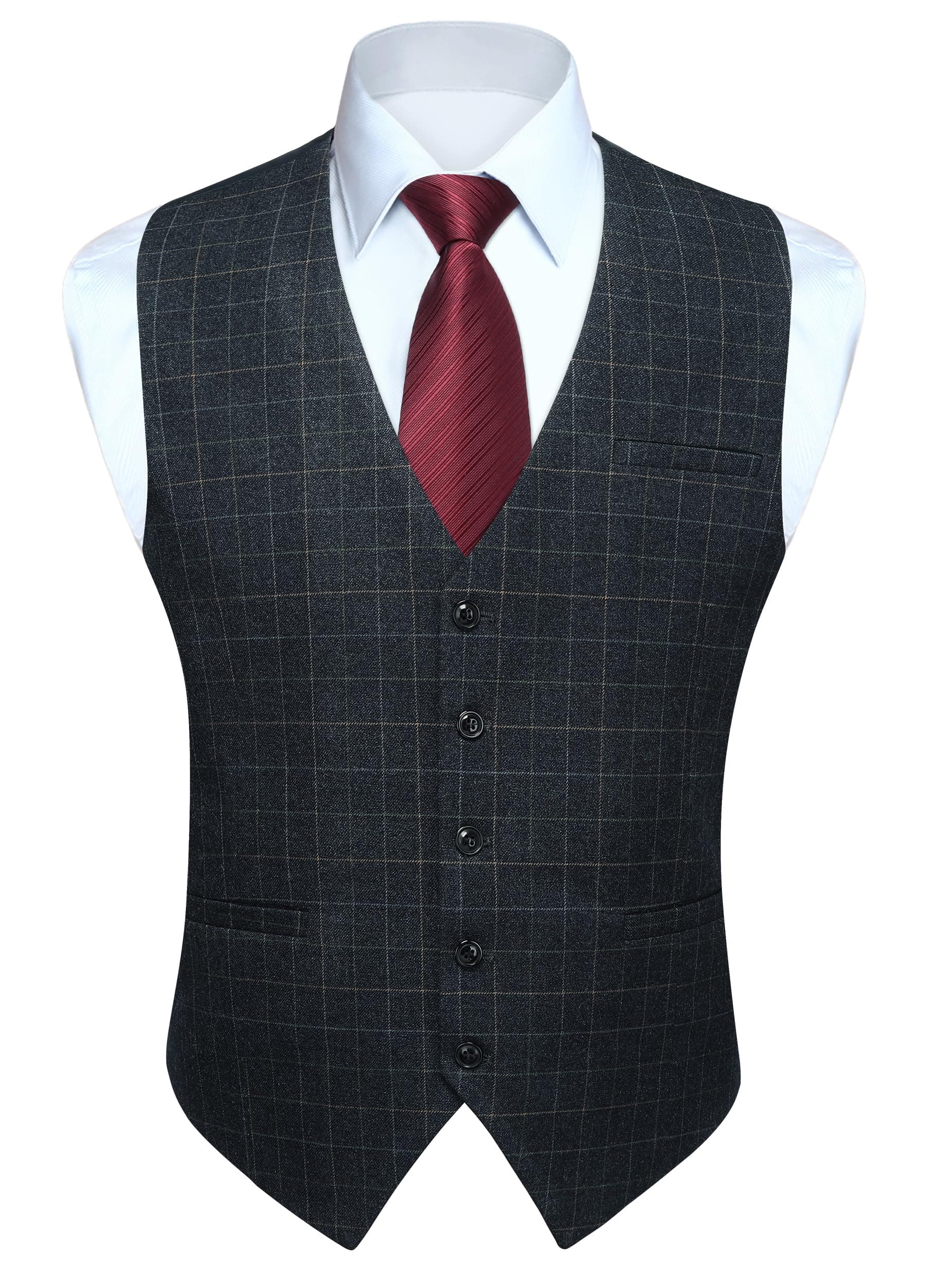 Men's Suit Vest Plaid Dress Vest for Men Slim Fit Formal Business Waistcoat Tuxedo V-Neck Solid Vest for Wedding