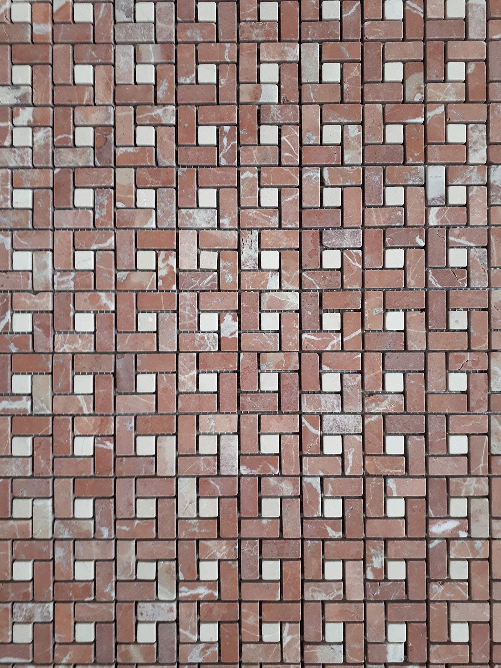 Natural Stone Mosaic Tiles Made from Spanish Roja Alicante and Crema Marfil Marble in 30 x 30 cm Format