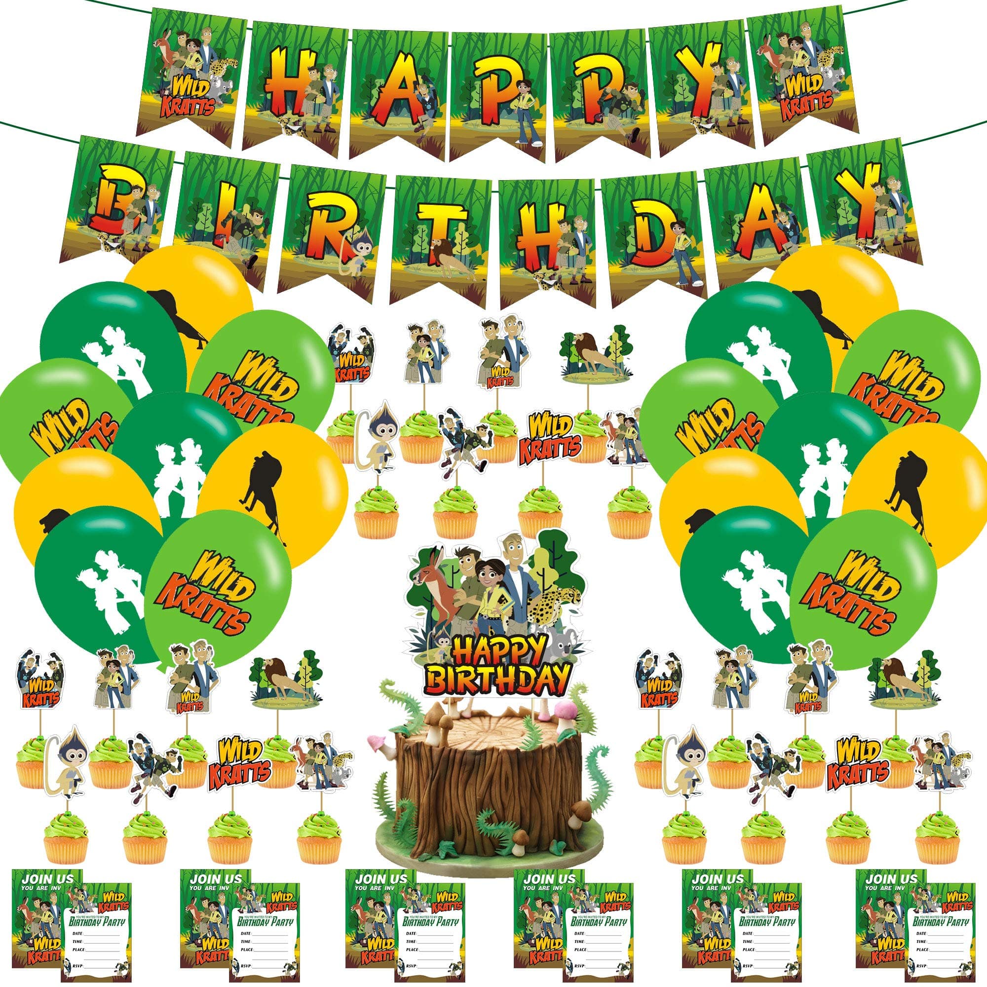 Wild Kratts Birthday Party Supplies, Includes Happy Birthday Banner, Cake Topper, Invitation Cards, Cupcake Toppers, Wild Kratts Balloons, for Wild Kratts Birthday