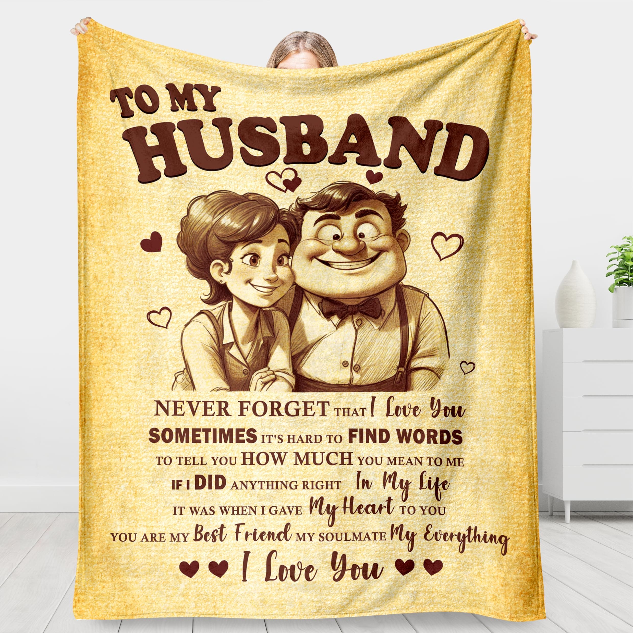 CheriGift Husband Gifts for Fathers Day - Soft and Warm Flannel Blanket with Romantic Message 50'' X 60'' - Fathers Day, Anniversary or Valentines Day Presents for Husband