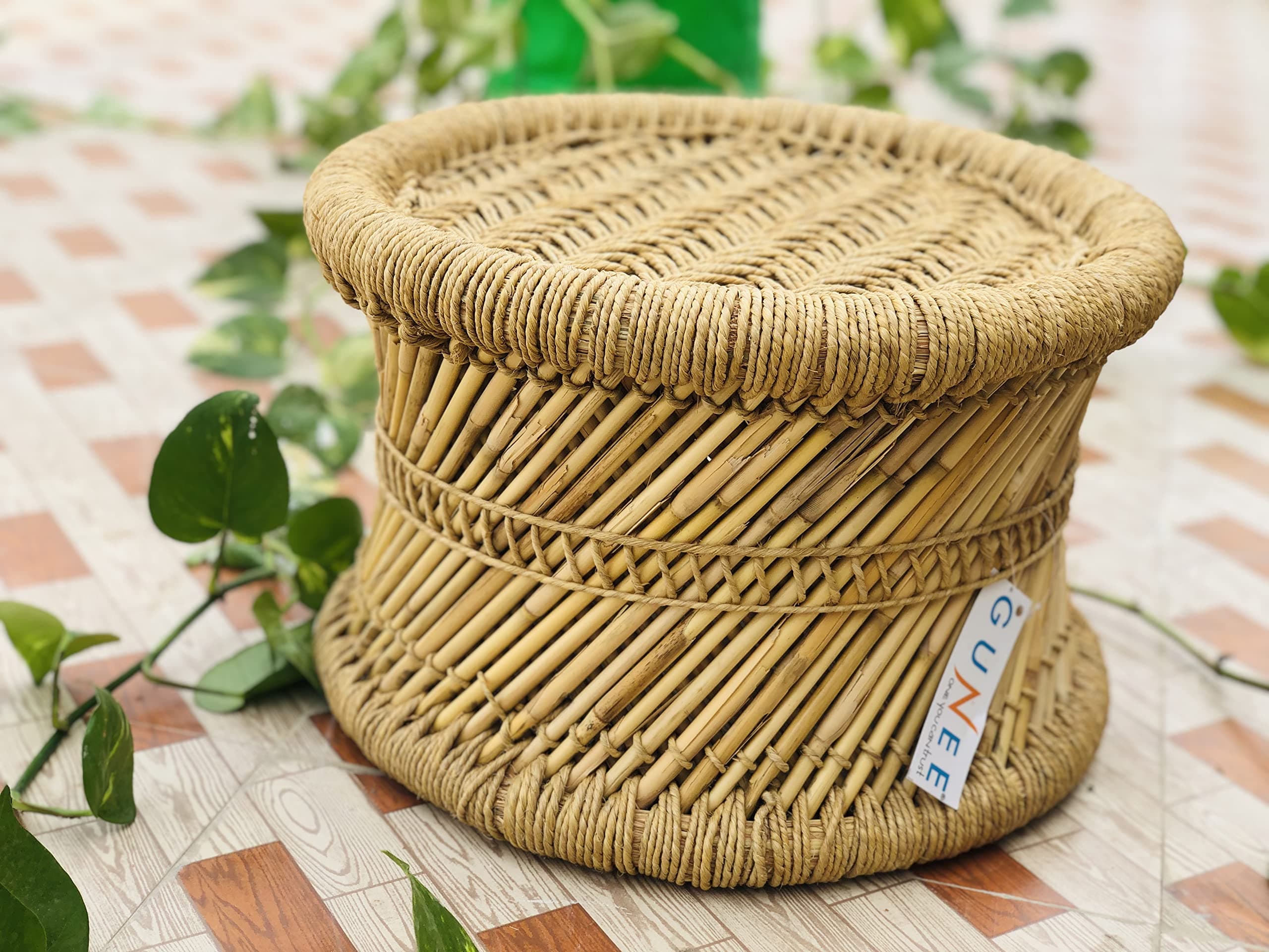 Eco-Friendly Handicraft Cane Bar Bamboo Garden Chair/Stool/Muddha/Mudda for Outdoor & Indoor Furnishing (10 inch, Pack of 1) (Design-6)